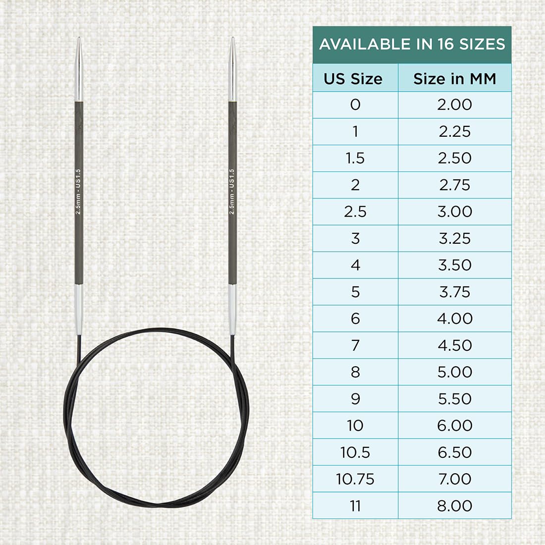 KnitPro Karbonz Fixed Circular Needle 40"(100cm) | US Size 1.5 (2.5mm)