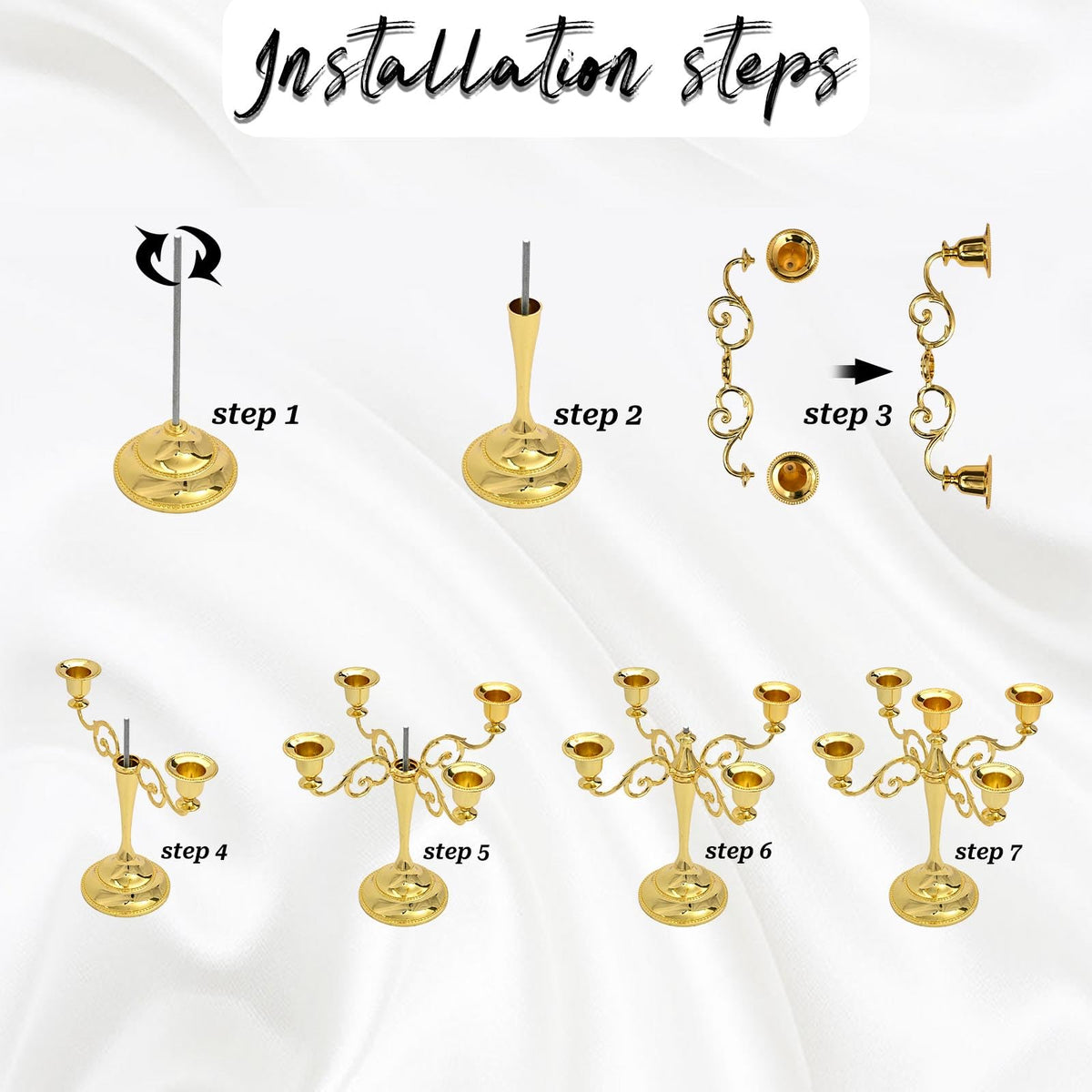 Gold 5 Arm Candelabra Candlestick 10.2 Inch Tall Metal Candle Holders Classic 5-arms Polished Taper Candle Holder Centerpieces for Home Decor Dining Tables Wedding Church Christmas Holiday Events
