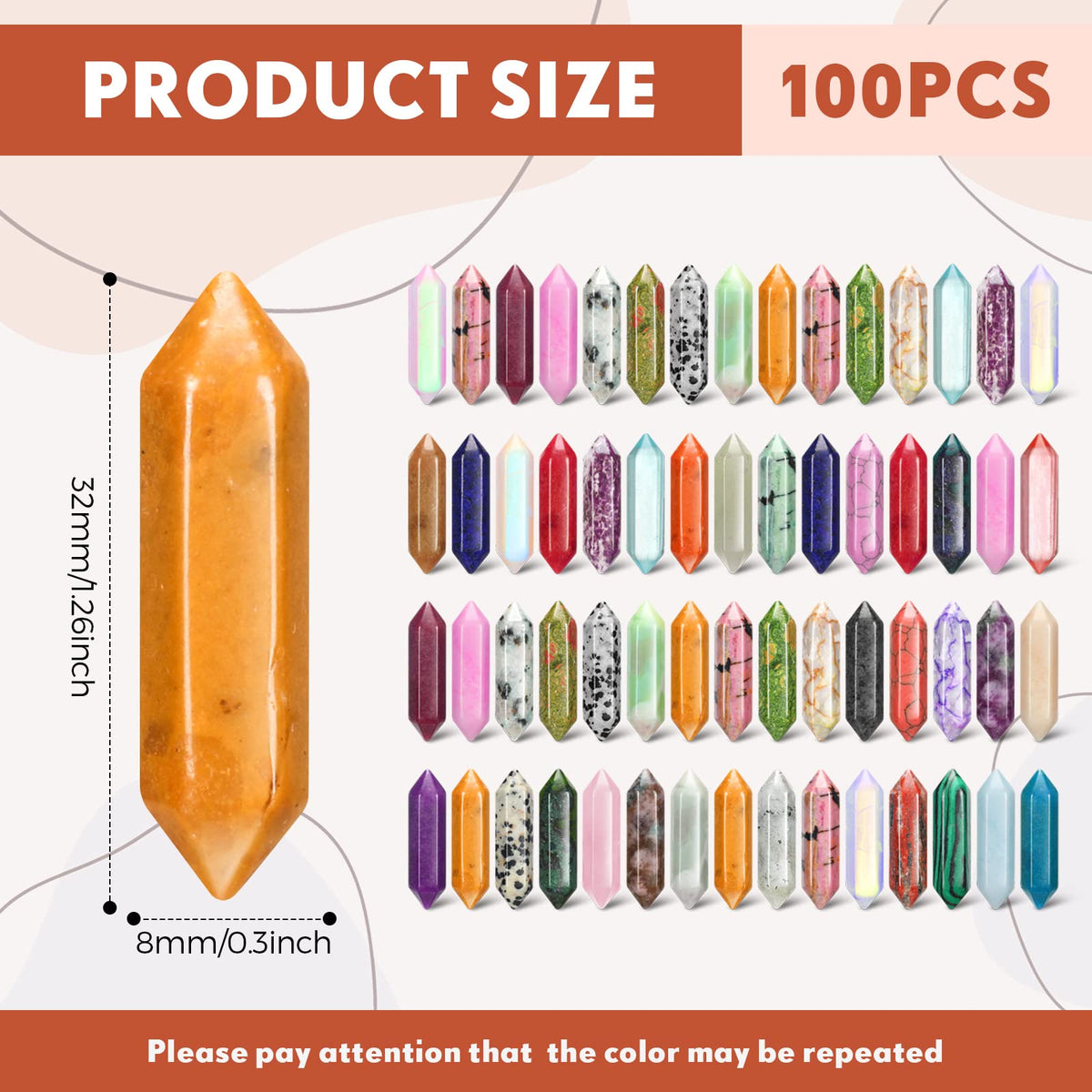 Nuenen 100 Pcs Healing Crystals Stones Sets, Hexagonal Bullet Shaped Wand Stones Bulk Gemstone Amethyst Chakra Crystals for Witchcraft Meditation Divination Mothers Day Gifts Women