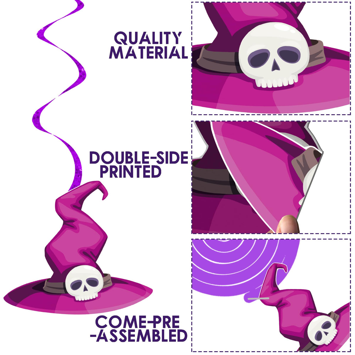 Halloween Witch Hat Hanging Swirls Witch Theme Party Decorations 20PCS Witch Hats Hanging Streamers Halloween Wizard Hat Decor for Spooky Scary Birthday Baby Shower Supplies