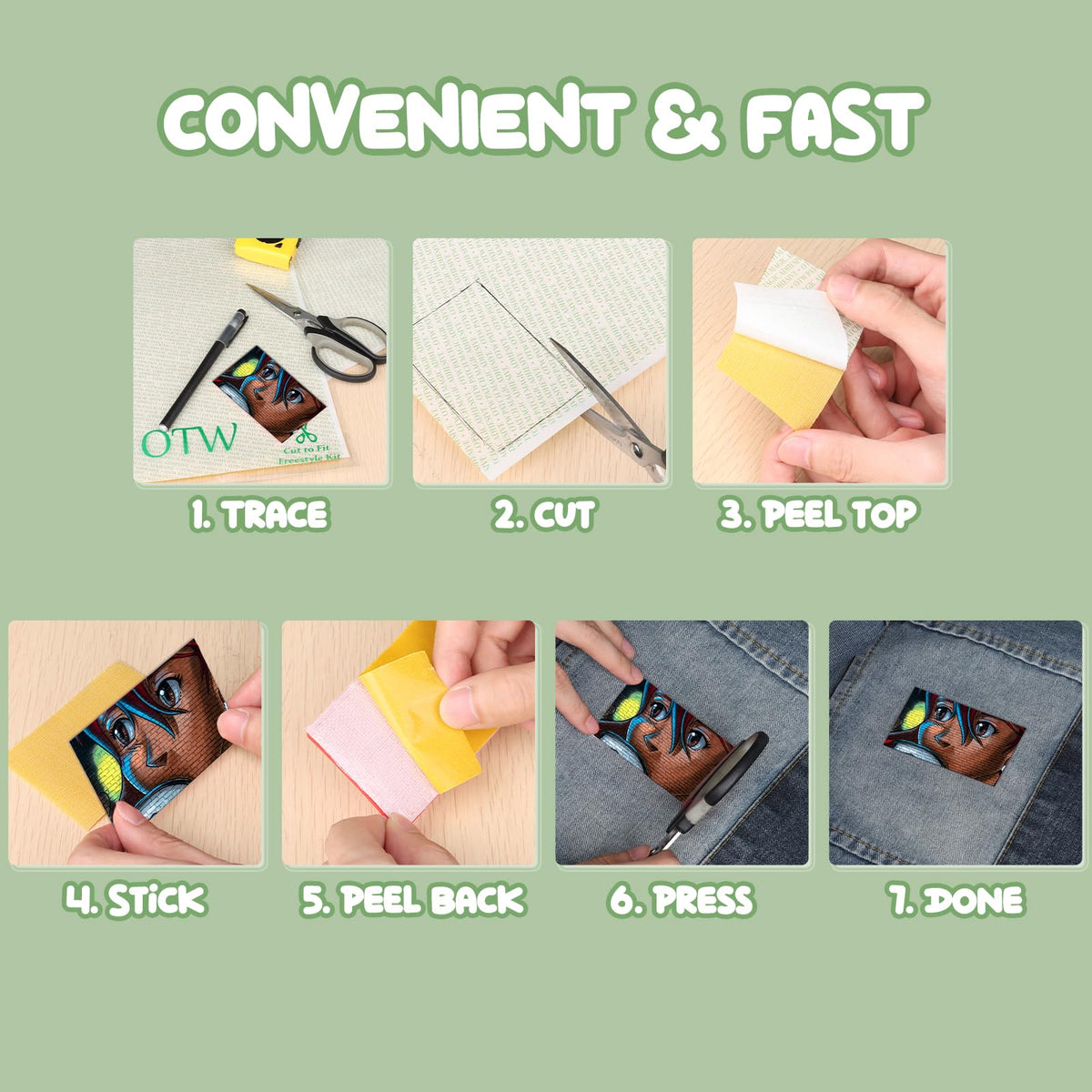 Patch Magic Adhesive, Peel and Stick Adhesive Kit, Washable, No Residue for Girl Scout Badges, Patches, Fabric and DIY Crafts, No Ironing or Sewing, Freestyle Cut to Fit, 4 Pack