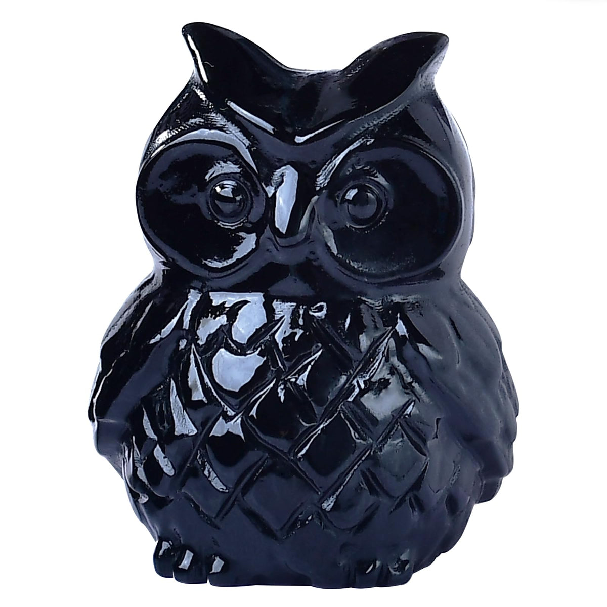 Ytbeoxk 1.9 Inch Black Obsidian Owl Statue, Healing Crystal Cute Decor Figurine, Hand-Carved Gemstone, Bedroom Office Spiritual Gift, Owl Gifts
