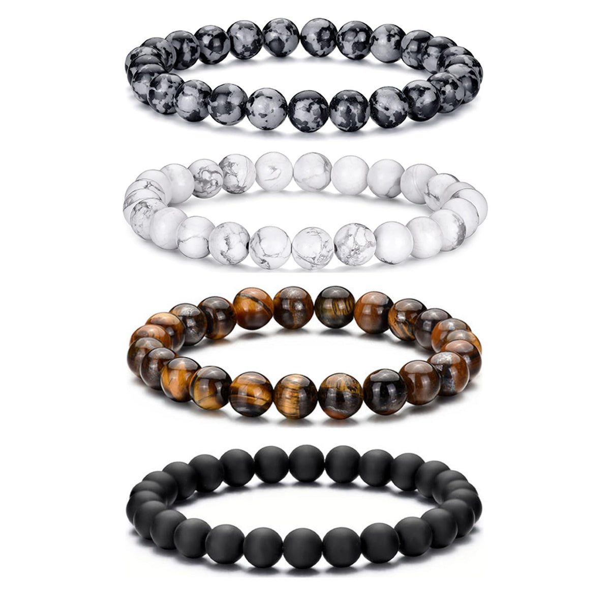RANKEEF Mens Bracelets 8MM Natural Stone Beads Bracelet Set Stretch Adjustable Beaded Bracelets for Men