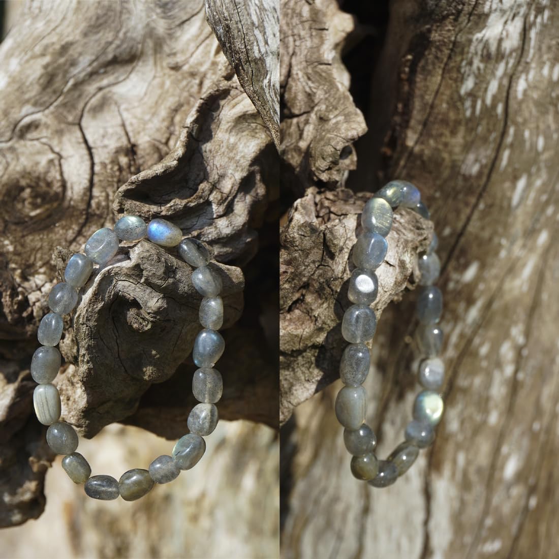 Labradorite Chips Bracelet | Natural Flash Crystal Fragments - Handmade Protection & Magic Energy Third Eye Chakra Gemstones Stacking Jewelry Meditation | Fits for 6-7 inch Small Wrist