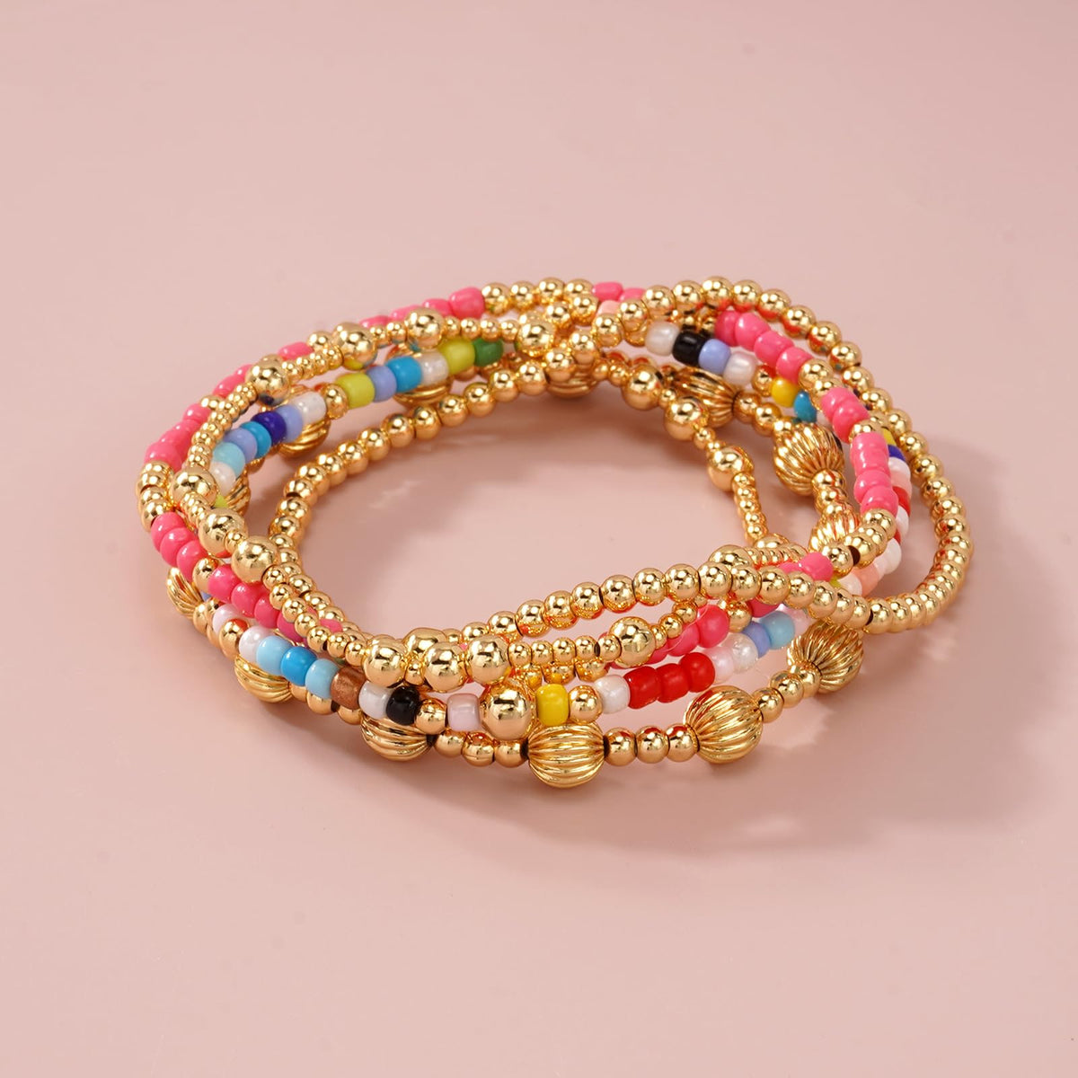 Dainty 14K Gold Plated Beaded Bracelet Stack for Women,Bohemian Stretch Colorful Beads Non Tarnish Stackable Bracelets Set Fashion Party Prom Accessories Jewelry Gift Friendship