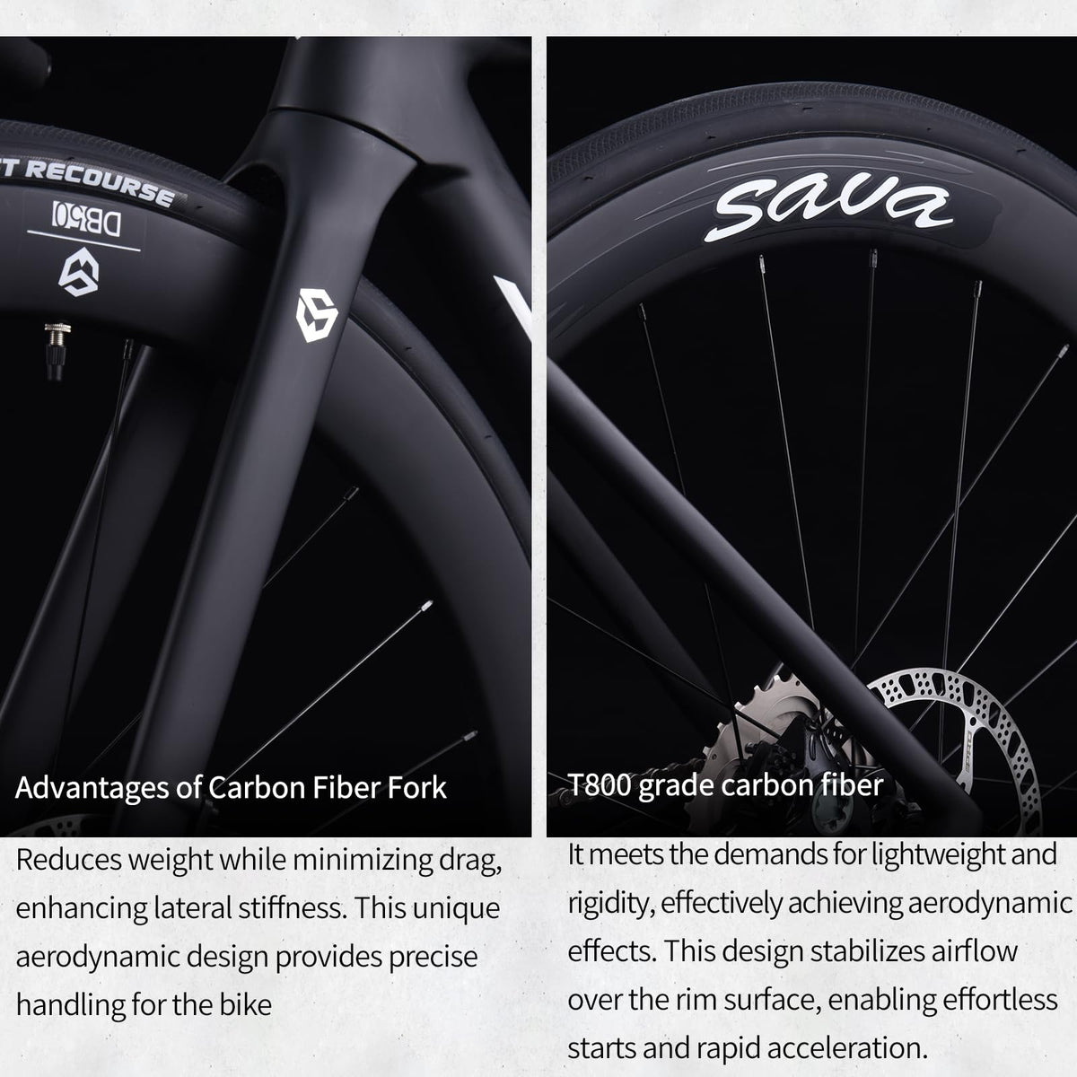 SAVADECK A7L Carbon Road Bike, T800 Carbon Fiber Frame 700C Racing Bicycle with Shimano 105 R7100 24 Speed Groupset and Hydraulic Disc Brake, Ultra-Light Carbon Bike for Man and Women(Black,47cm)