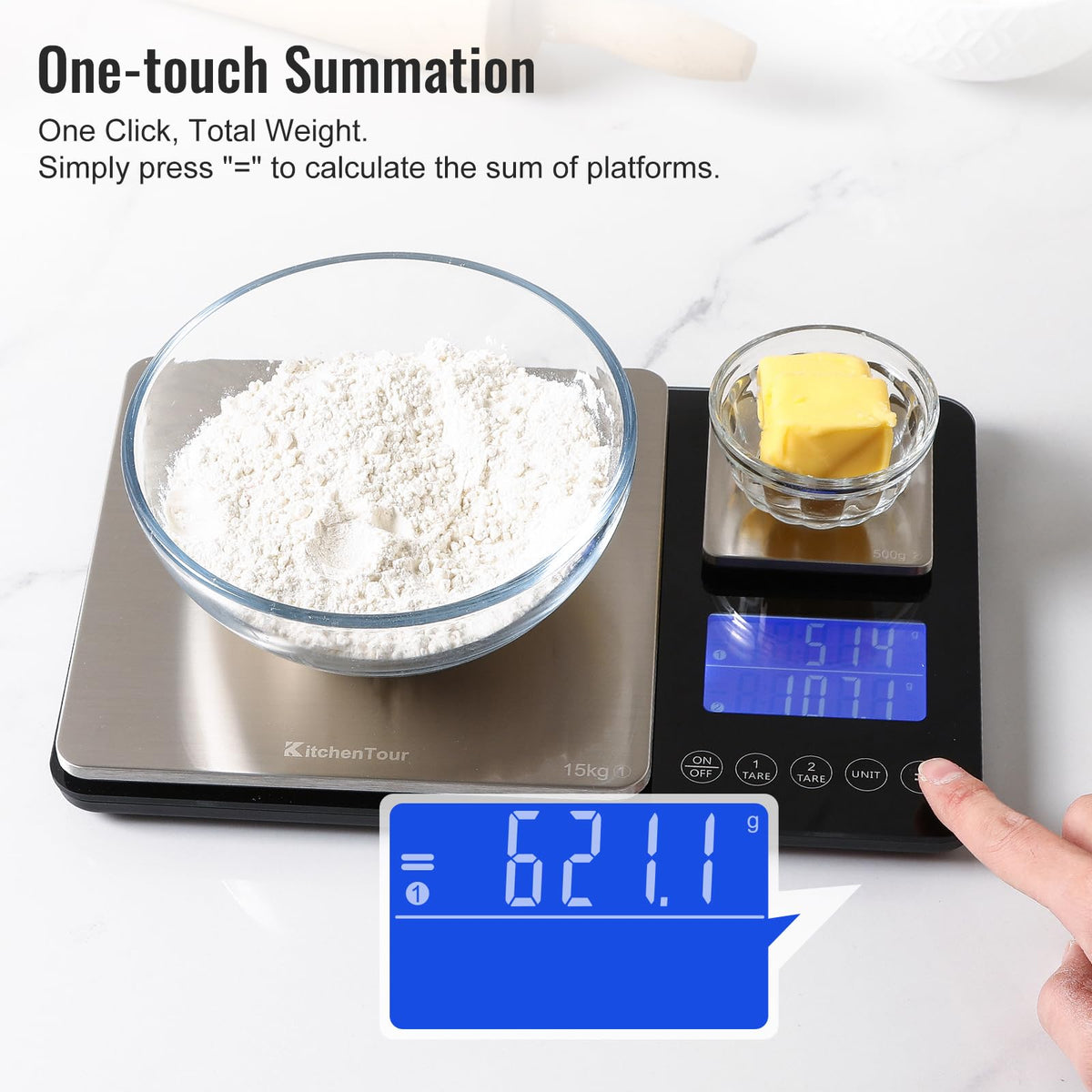 KitchenTour Dual Platform Food Scale, 0.001oz/33lb Precision Smart Kitchen Scales Digital Weight Grams and Ounces for Home Cooking Baking Meal Prep Sourdough Bread, Stainless Steel