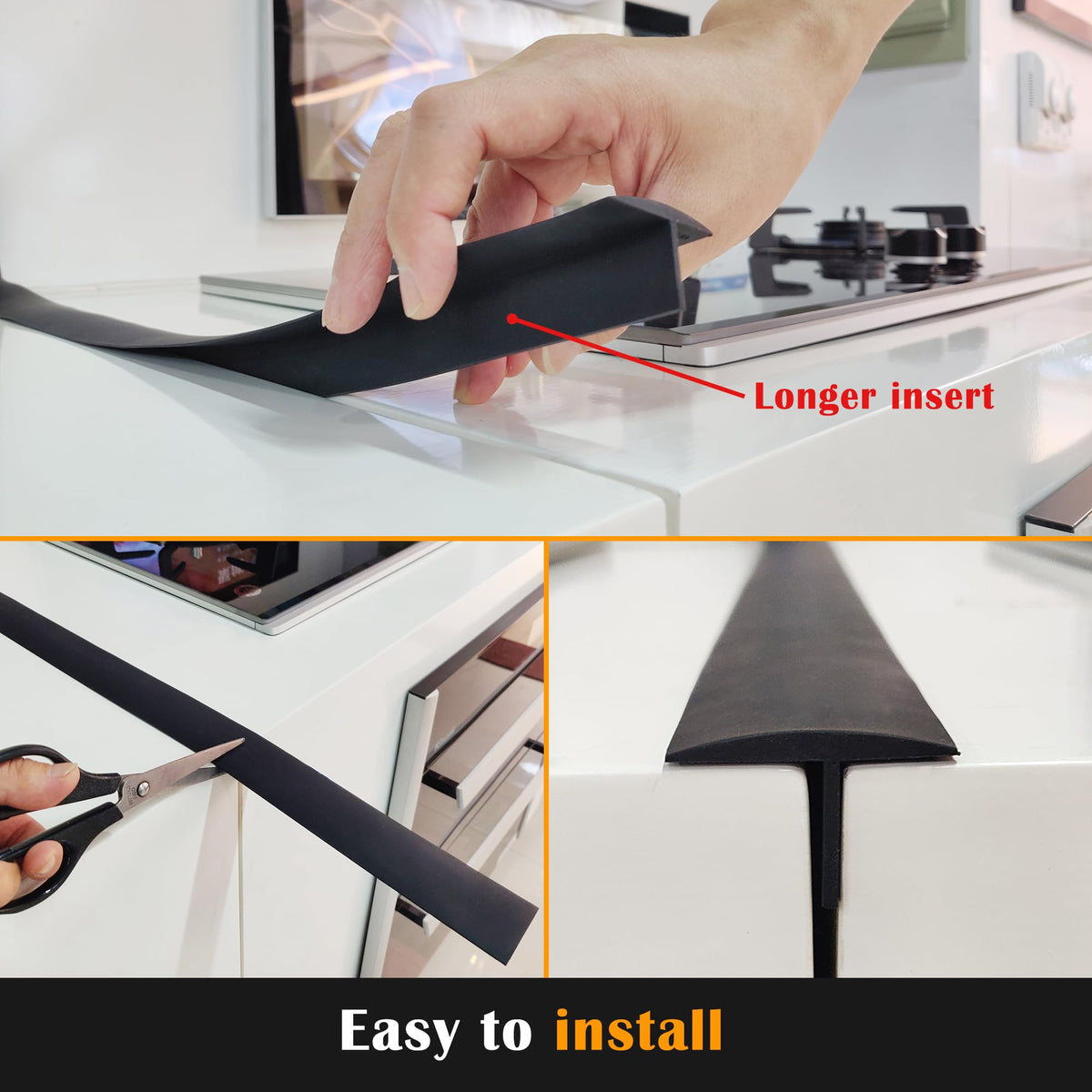 KindGa Stove Gap Covers, Silicone Counter Gap Filler for Stove, 30 Inches Can Be Cut to Any Size for 0.2-1 inch Gap, Seal Spills between Appliances Countertop Furniture Stoves Ovens(Set of 2, Black)