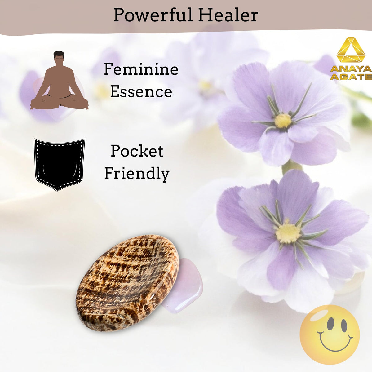 Anaya Agate Aragonite Worry Stones Certified Crystal Thumb Worry Stone for Anguish, Relaxing and Soothing Balance Stones for Meditation, Stress Relief Crystals and Healing Stones for Men, Women