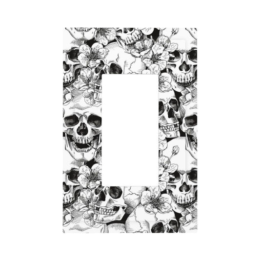 Cool Skull Skeleton Floral Gothic Decorator Wall Plate Decorative Spooky Fantasy Witchy Hippy Rose Halloween Single Rocker/GFCI Light Switch and Outlet Cover 1 Decorator Mid Size for Dimmer