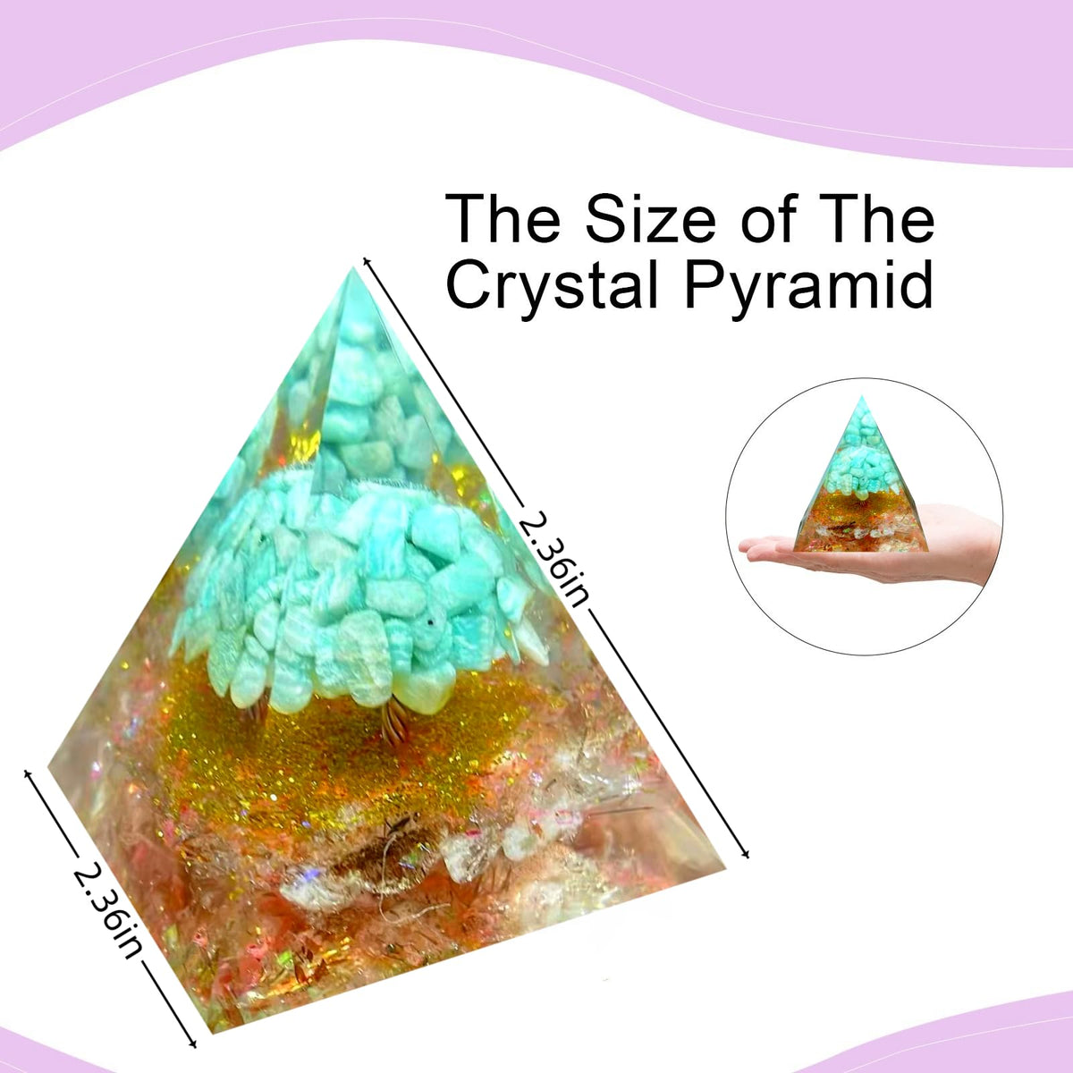Saefheled Tree of Life Orgone Pyramid,Natural Tianhe Stone&Black Gold Stone Orgonite Healing Crystal Pyramid,Crystal Stone Positive Reiki Energy Generator Collection Wealth Lucky Meditation Tool(6cm)
