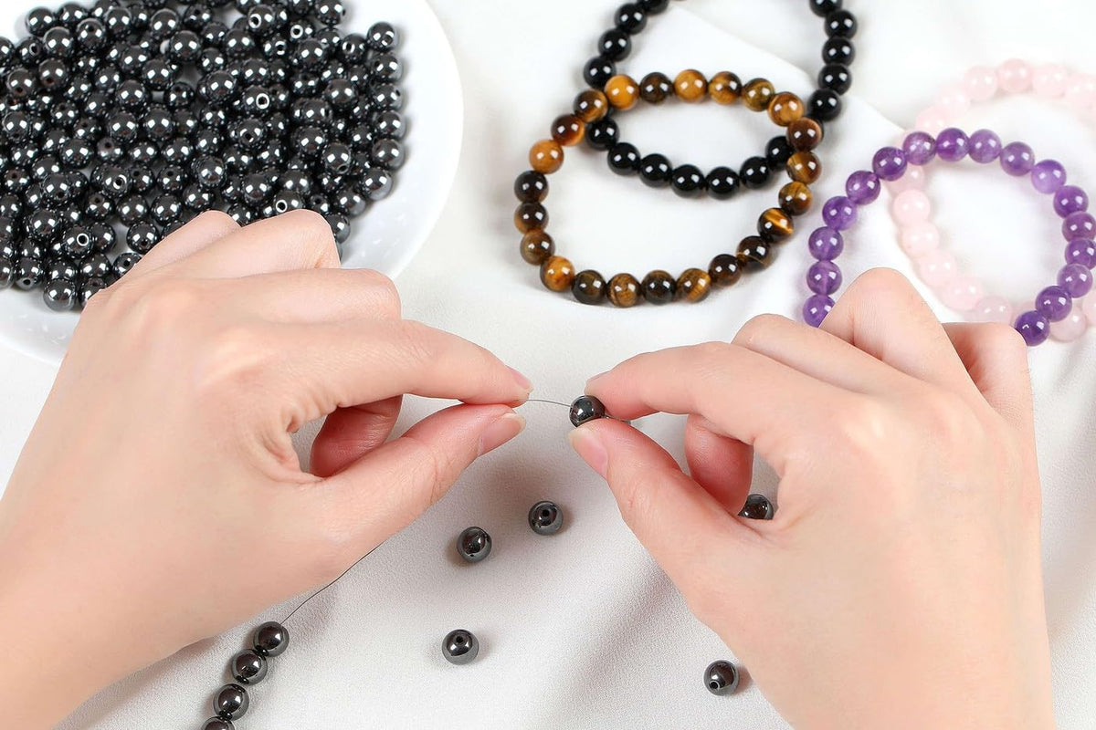 LAIDANLA Black Hematite 8mm Natural Stone Beads Round Loose Gemstone Stone Beads for DIY Bracelet Necklace Earrings Jewelry Making Polishing Genuine Real Beading Crystal 96PCS 2 Strand 32"