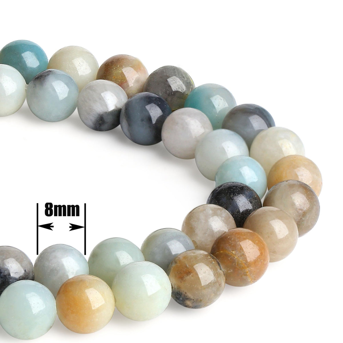 QINJIEJIE 100pcs Mixedcolor Amazonite Natural Stone Beads 8mm Round Genuine Real Stone Loose Gemstone Stone Beads for DIY Bracelet Necklace Earrings Jewelry Making Crystal Beads 2 Strand 32"