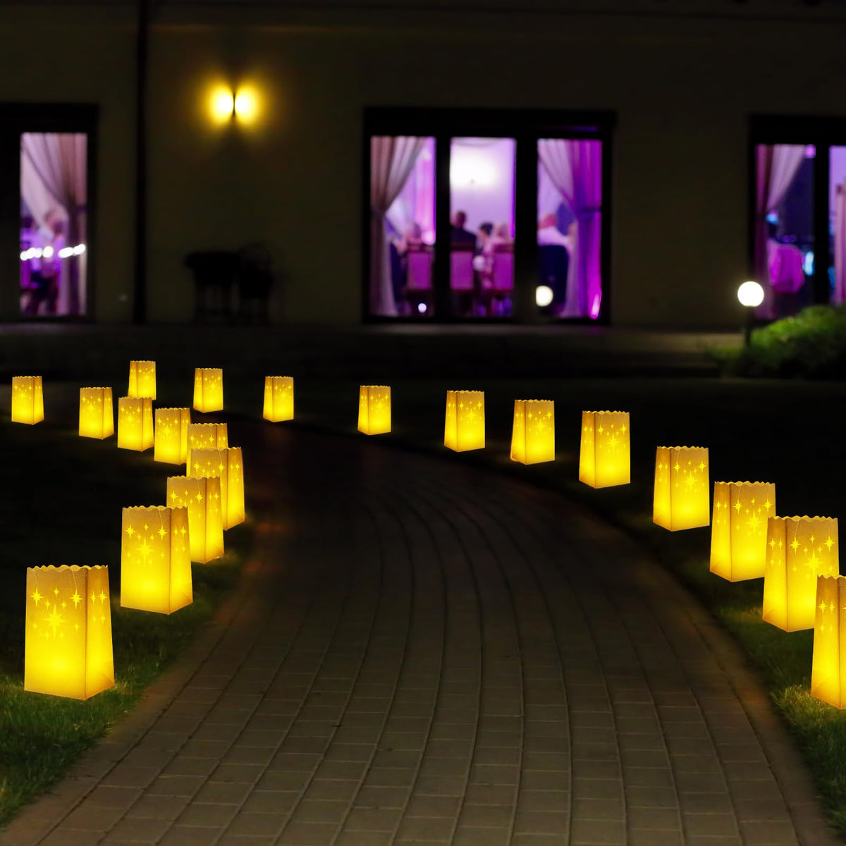 Btanadi Waterproof 50-Pack Luminaria Bags with LED Candles – Reusable White Plastic Luminaries for Outdoor, Christmas, Wedding & Party Decorations