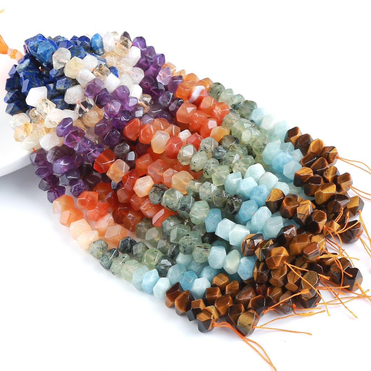 6 * 11mm 25pcs Natural 7 Chakra Mixed Quartz Crystal Stone Irregular Special Cut Stone Beads Loose Beads for Jewelry DIY Making Bracelet 7.5inch