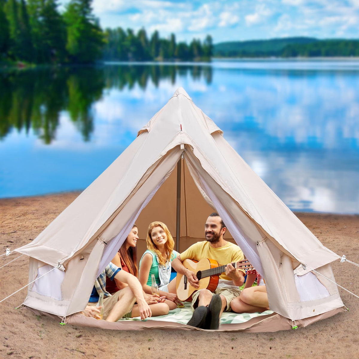 Yurt Tent,Glamping Tents Canvas Bell Tent Waterproof Camping & Glamping 4 Season Yurt 3M 2~3 Person