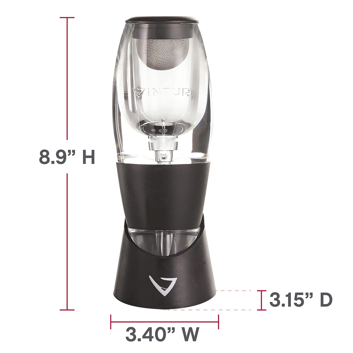 Vinturi Wine Aerator Pourer and Decanter for Red Wines Patented Design Perfectly Aerates Wines By The Glass or Bottle With Distinctive Sound, Includes No-Drip Base & Sediment Screen, Black
