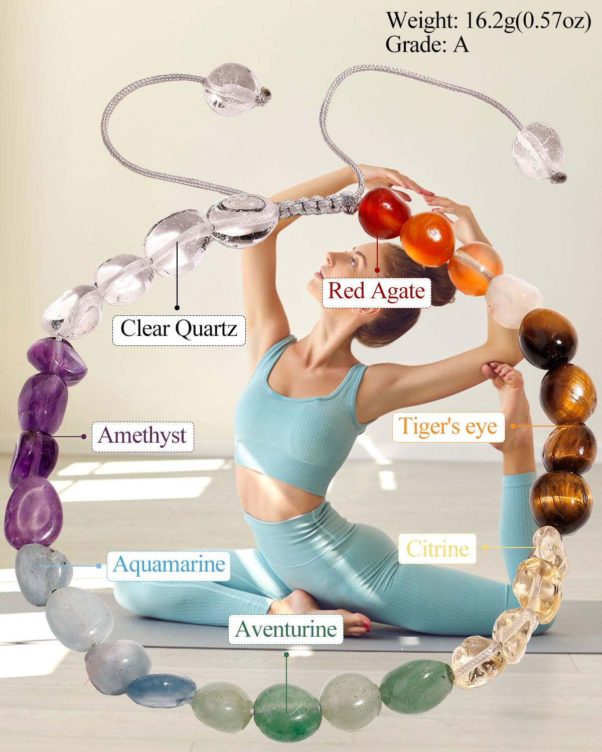 Jewever Irregular 7 Chakra Beaded Anklet Spiritual Energy Reiki Tumbled Stones and Crystals Ankle Bracelets for Women Yoga Meditation