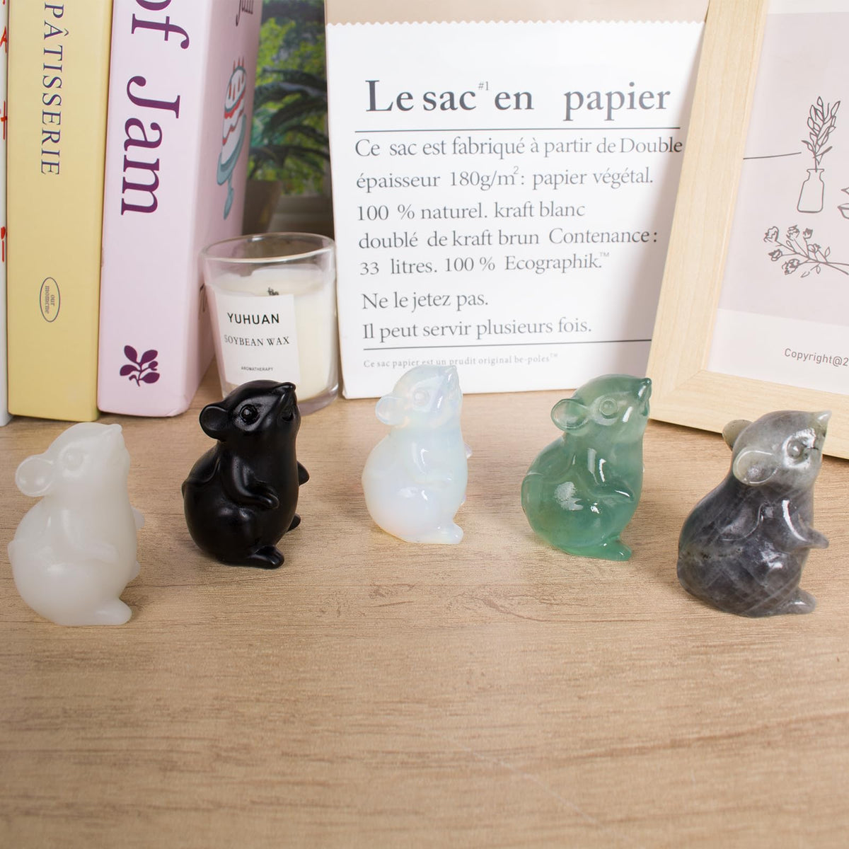 Ytbeoxk Handmade Obsidian Crystal Mouse Figurine Natural Quartz Mouse Sculpture Wealth Attracting Feng Shui Decor Mini Desk Ornament Meditation Crystal Animal.