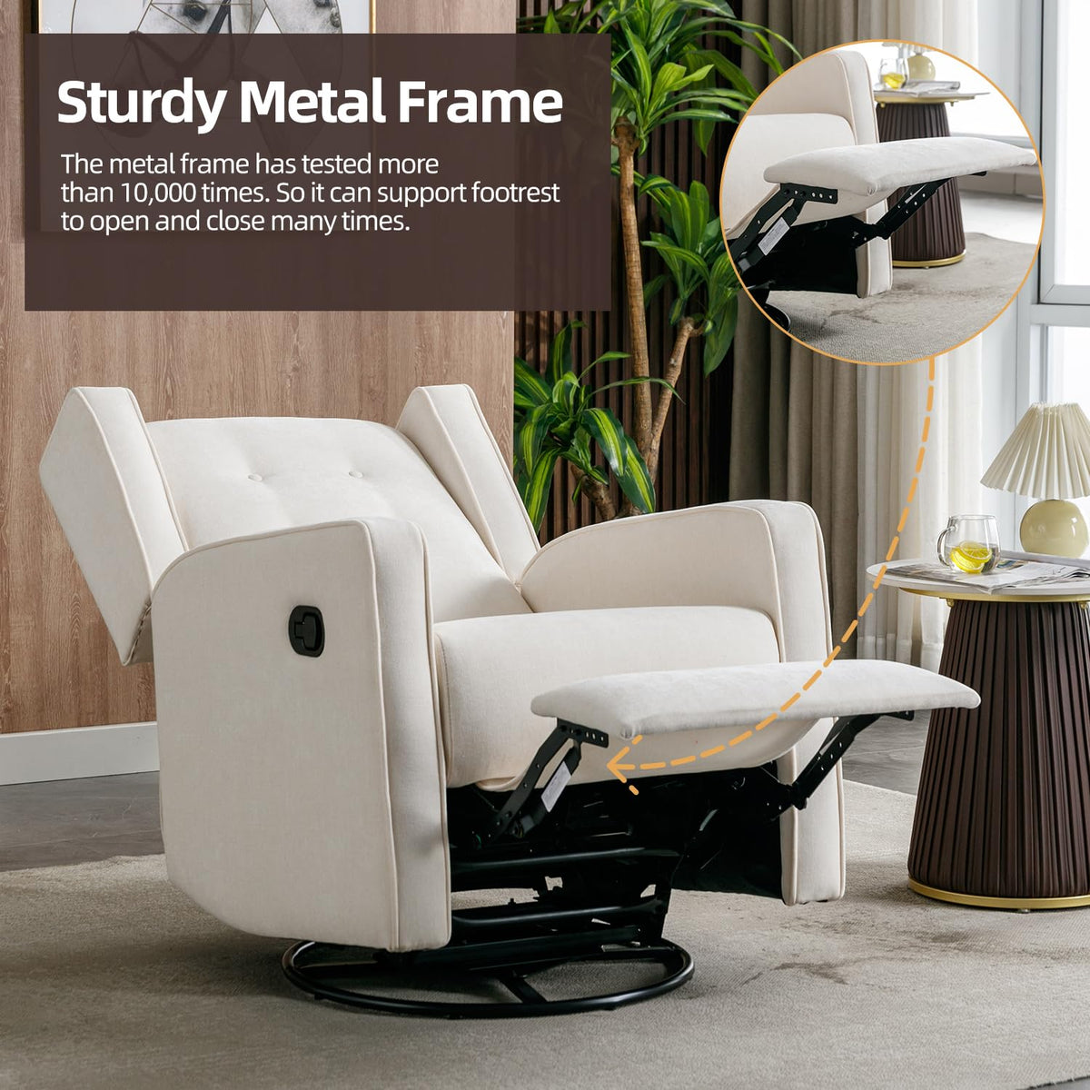 CANMOV Swivel Rocker Recliner Chair, Nursery Glider Chair, Nursery Rocking Chairs, Manual Reclining Chair, White