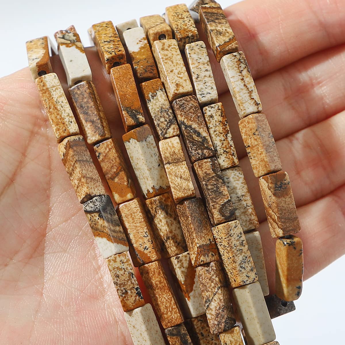 BEADIA Natural Brown Picture Jasper Tube Beads 13x4mm 30pcs Rectangle Loose Semi Gemstone Beads for Jewelry Making Design