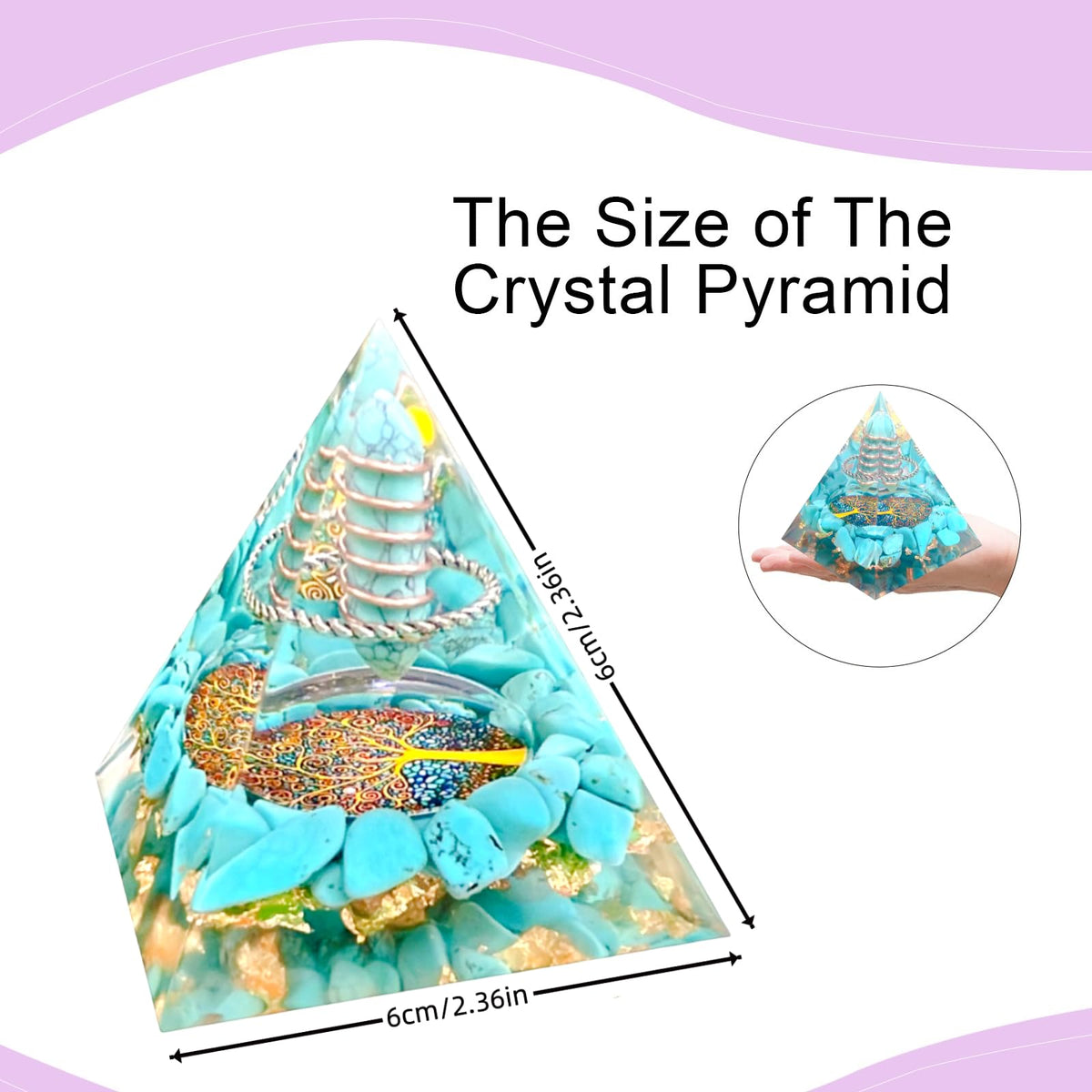 Saefheled Crystal Column Orgone Pyramid Energy Generator,Natural Turquoise&Blue pine stone Orgonite Crystal Healing Pyramid,for Reduce Stress, Balance Chakra,Meditation Attract Luck,Wealth Health(6cm)