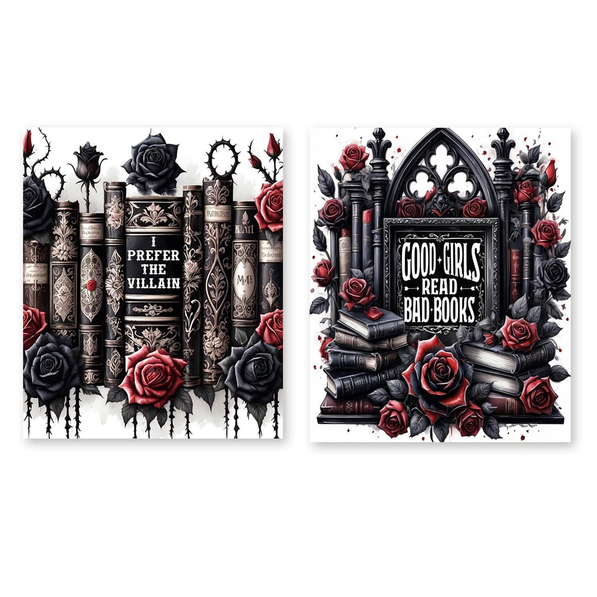 RLTXBUK 2 Pack Gothic Floral Book Diamond Art Kits, Goth Bookish Gem Diamond Painting Art Kits for Adults Kids Beginners, Book Lovers Reader Gifts, Dark Academia Room Decor 9.8x11.8 Inch