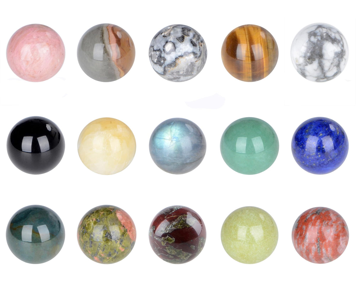 LPbeads 20mm 15pcs Natural Gemstone Polished Sphere Healing Crystal Rocks Ball Mineral Collection Decoration Kit