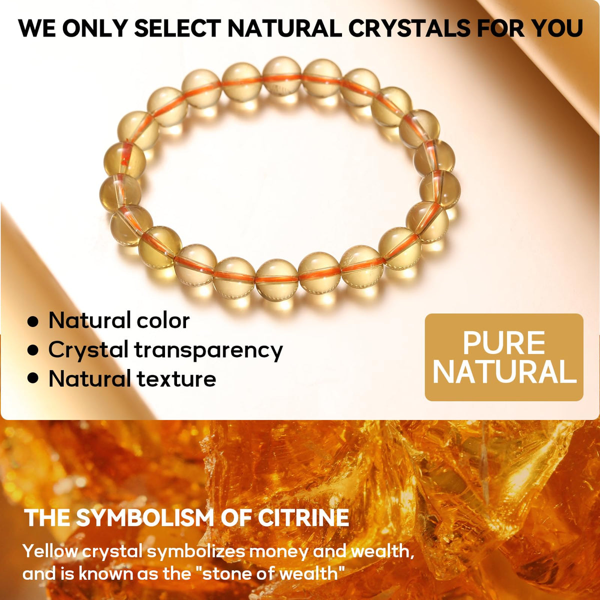 plyosdey Bracelet for Women Natural Stone 8mm Beaded Stretch - Crystal Bracelet for Meditation Yoga, Positive Aura Jewelry Gift for Her (Citrine)