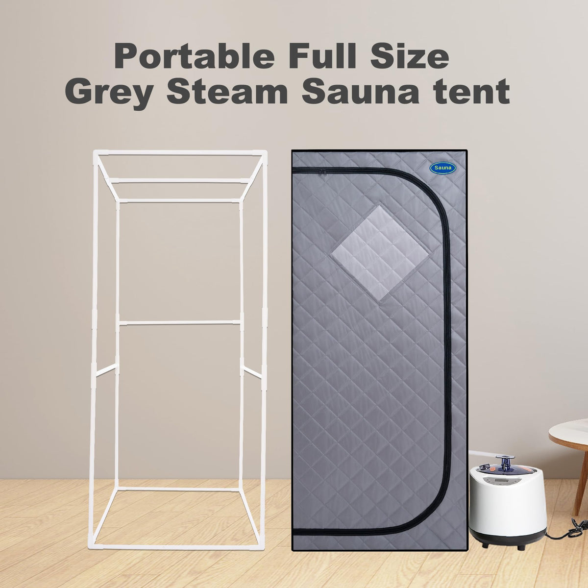 Gecheer Full-Size Portable Grey Steam Sauna Tent for Home Use – Includes Steam Generator, Remote Control, Foldable Chair, Timer, PVC Frame & 360° Steam Nozzles