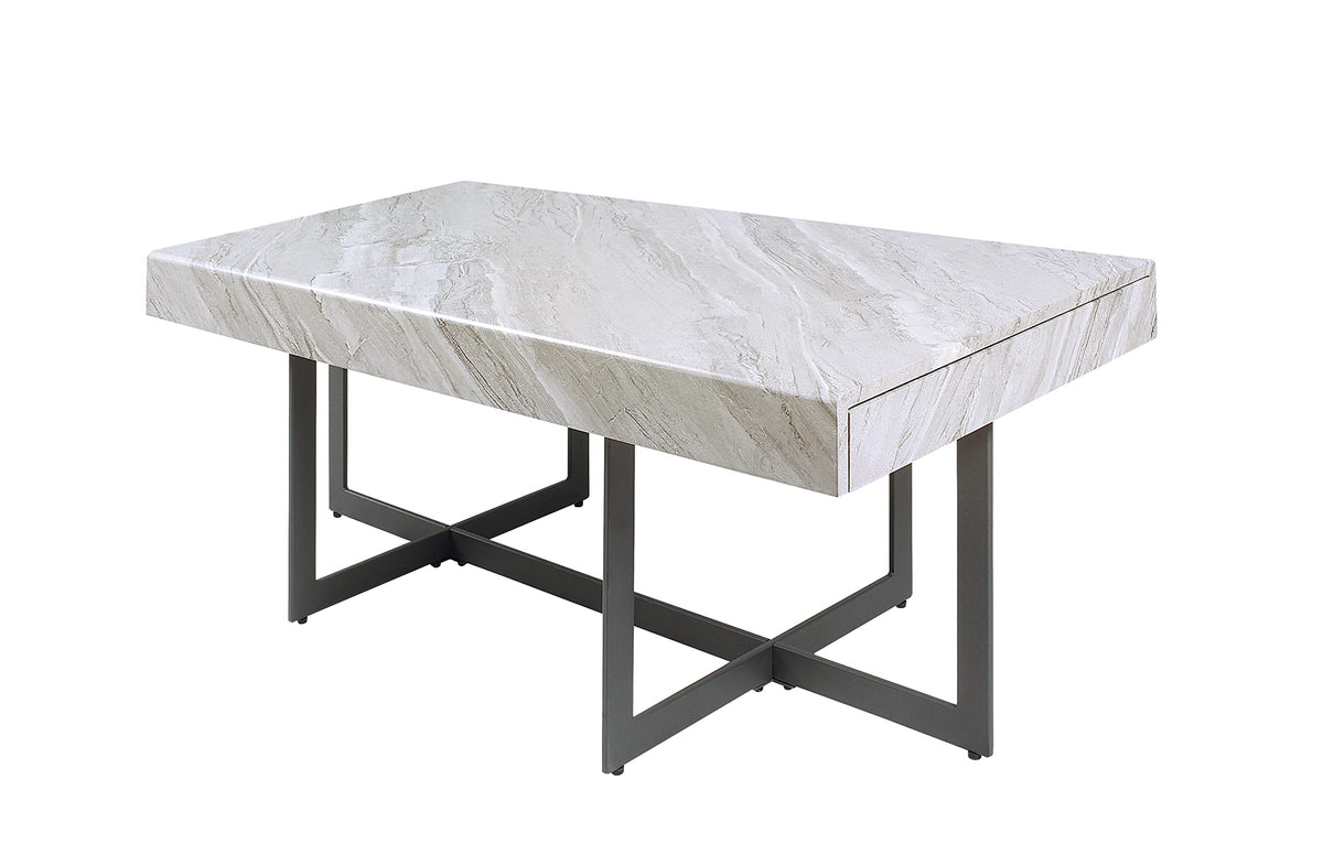 Furniture of America Willy Modern Storage Faux Marble Top 2-Piece Coffee and End Table Set for Living Room, Gray