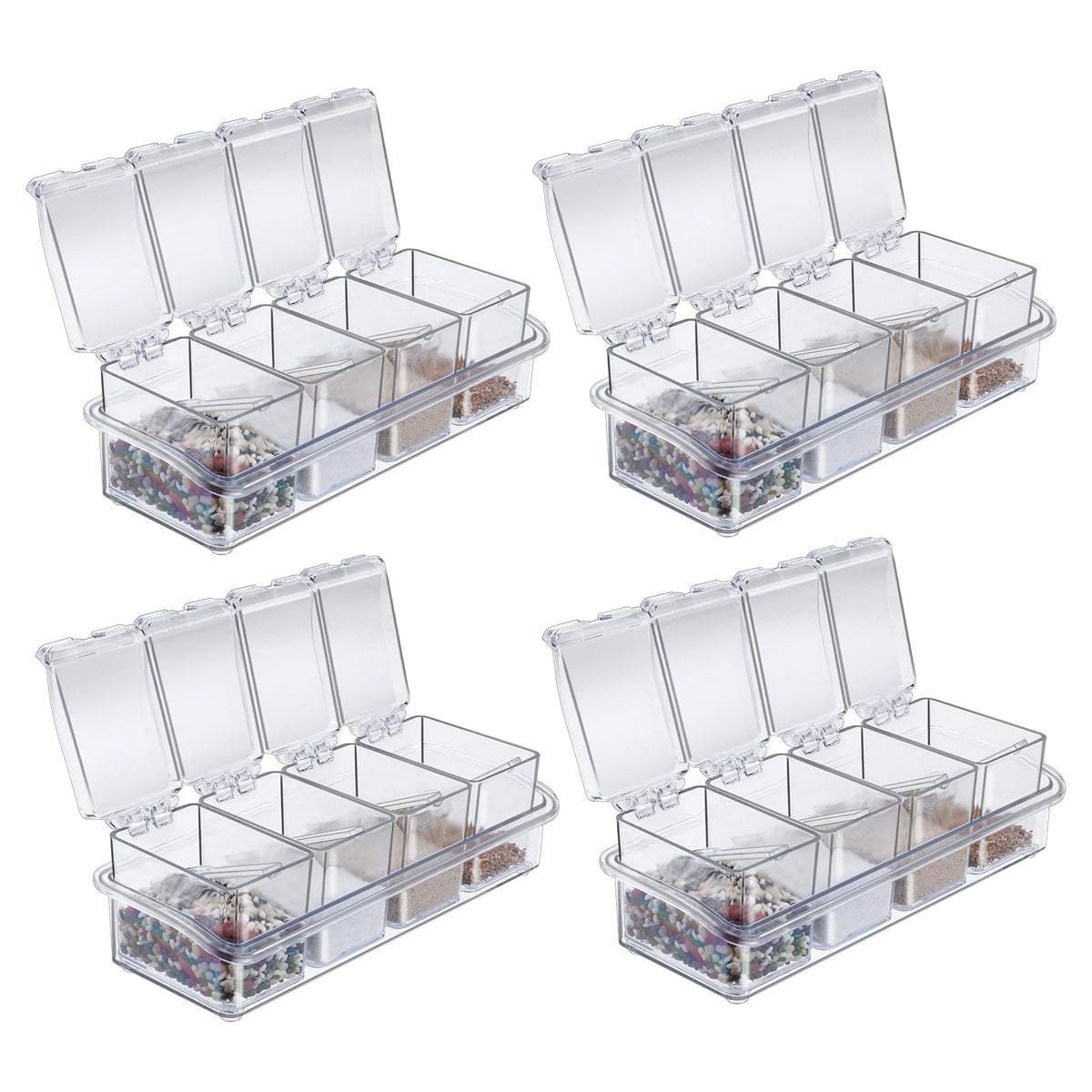 Tobeelec 4 Pcs Clear Seasoning Box with Spoon, 16 Pcs Kitchen Seasoning Spice Pots Acrylic Spice Storage Containers Condiment Jars Clear Spice Jars with Cover for Salt Candy Cruet Sugar