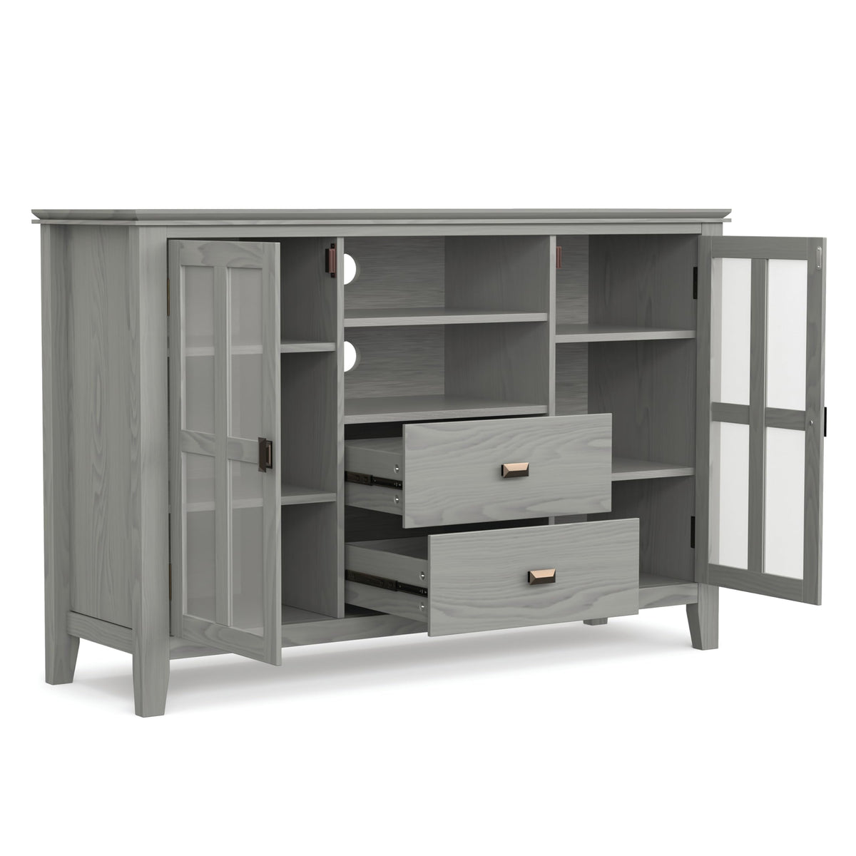 SIMPLIHOME Artisan TV Stand - 53 inch Wide Solid Wood Tall Media Console in Fog Grey, Contemporary Entertainment Center for Living Room for TVs up to 60 Inches with Drawers and Cable Management