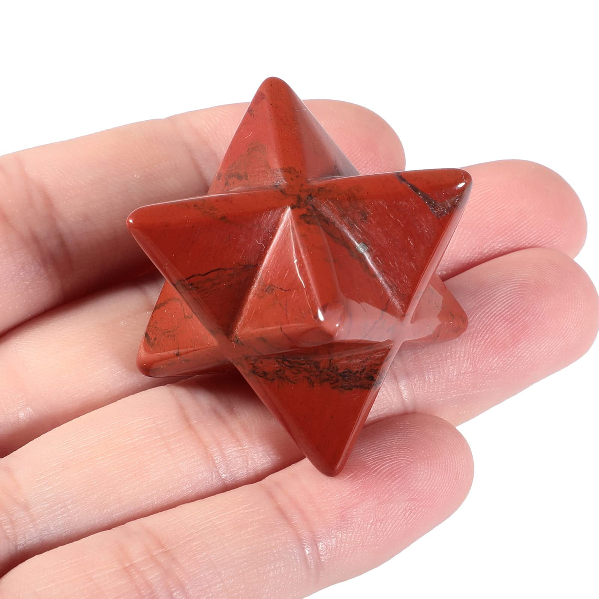 Loveliome Natural Red Jasper Merkaba Crystal Protection Sacred Meditation Energy Generator Healing Chakra Six-Pointed Star 1 Inch