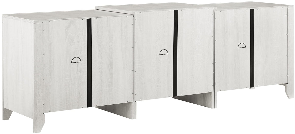 Crosley Furniture Ronin Low Profile Fireplace TV Stand for 75+ inch TVs, Entertainment Center with Shelves, Whitewash