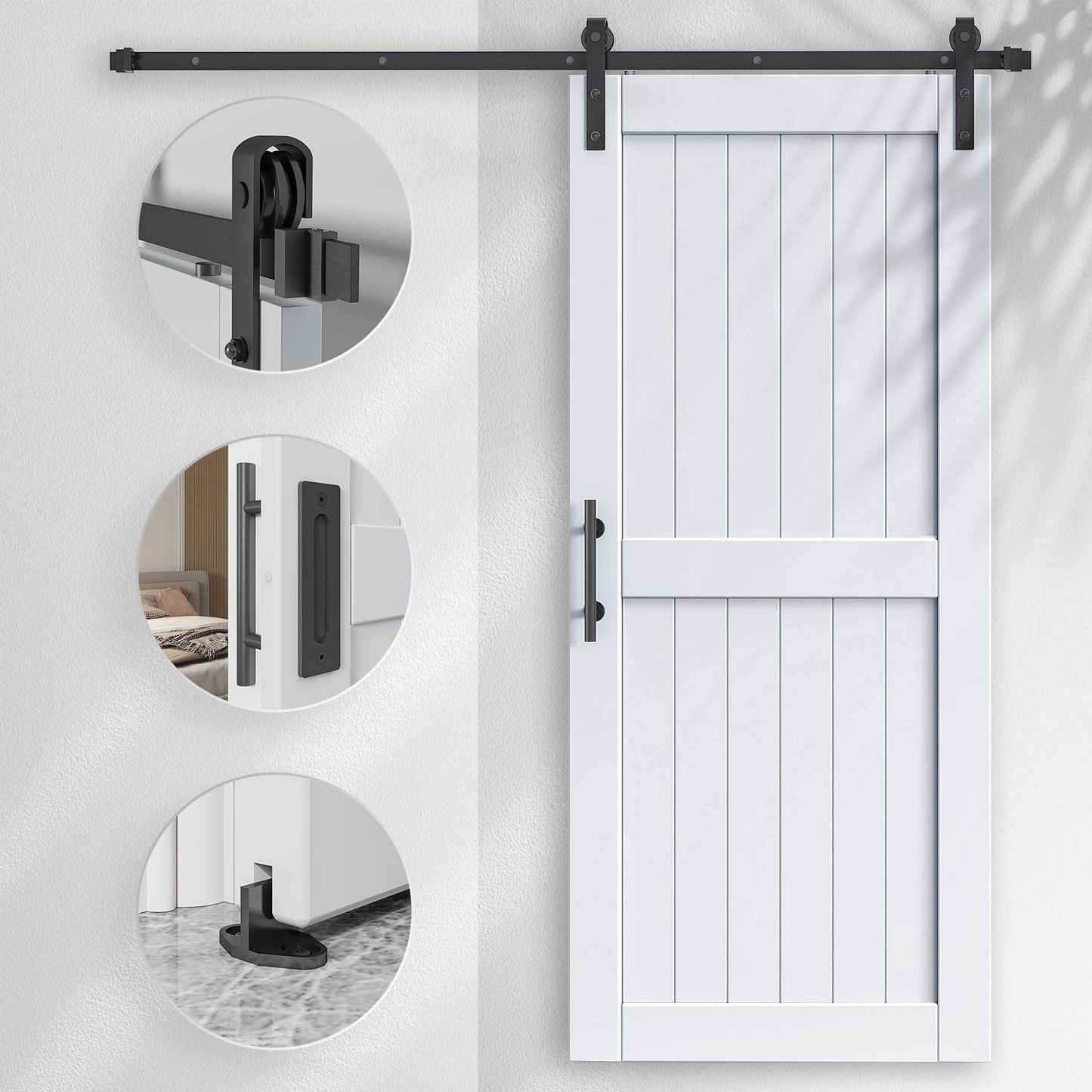 EaseLife 36 x 84 inch White Barn Door with 6.6FT Sliding Door Hardware Kit Included & Handle,Solid Wood Covered with Waterproof PVC Surface,DIY Assemblely,Easy Install,H-Frame,Fit 32-34in Wide Opening