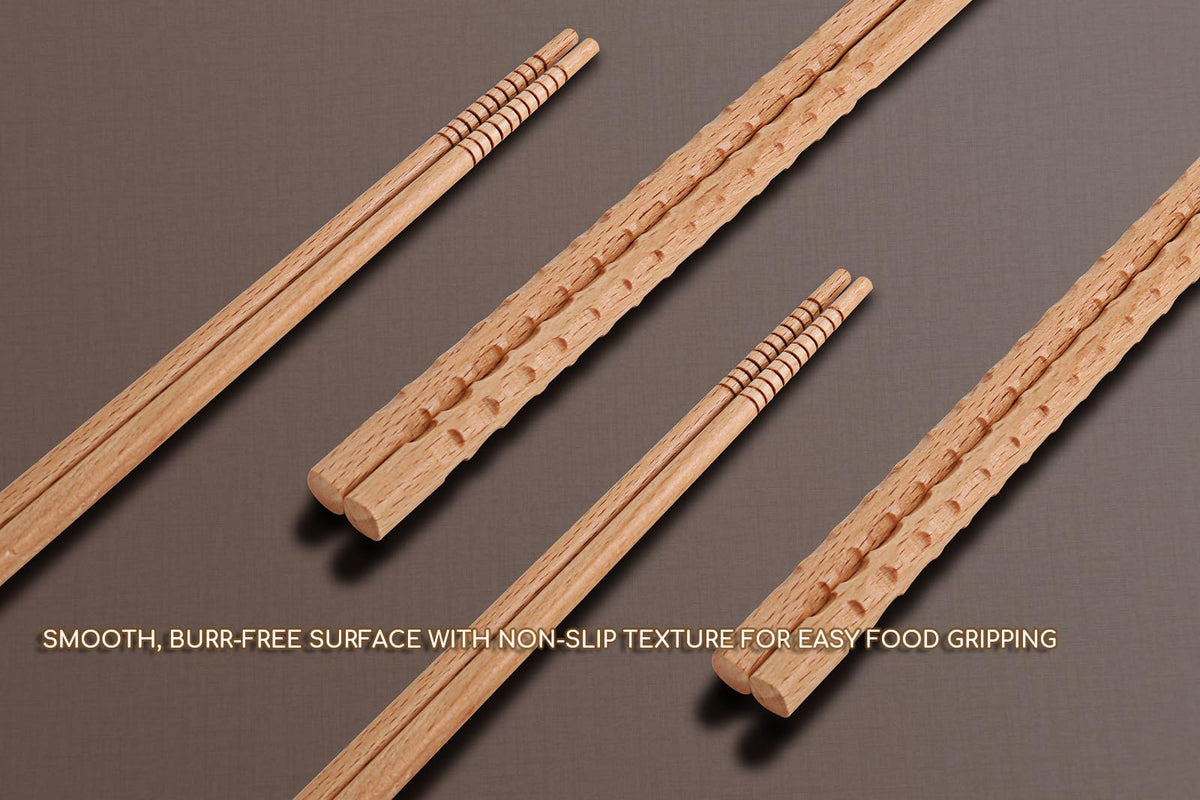 Donxote Extra Long Wooden Cooking Chopsticks - Set of 6 Non-Slip 16.5 Inch Kitchen Tongs for Frying, Ramen, Hot Pot with Oil Splash Protection, Reusable & Natural