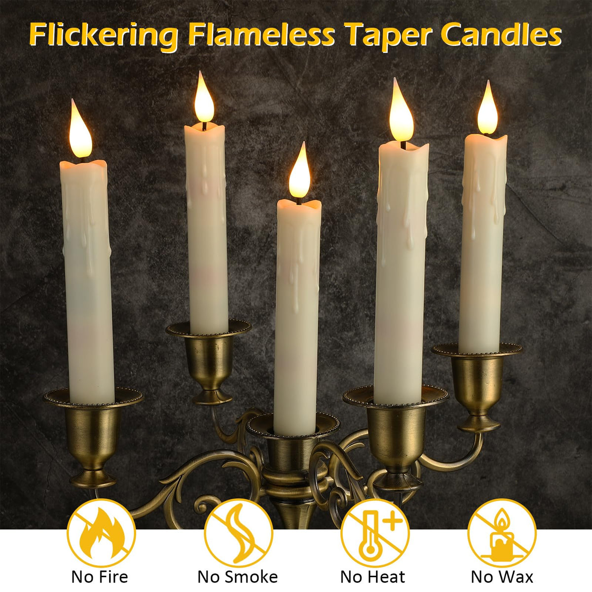 Baquler 48 Pcs 6.5/7.5/8.8/10 Inch Ivory Flameless Taper Candles LED Candle Sticks Battery Operated Flickering LED Candlestick Window Plastic Candle for Wedding Halloween Christmas Decor(No Battery)