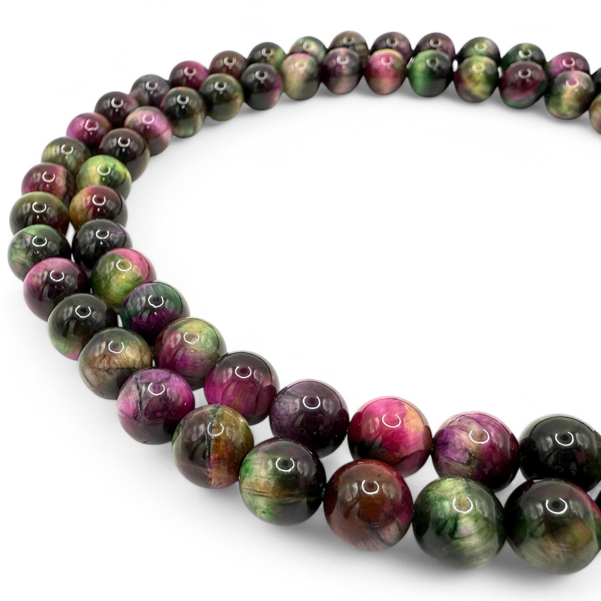 ABCGEMS High-Flash Galaxy Tiger's Eye Beads from Africa (Blend of Green & Purple Hues that Mimic The Beauty of The Galaxy) DIY Jewelry Making Beading Supplies - Smooth Round 10mm