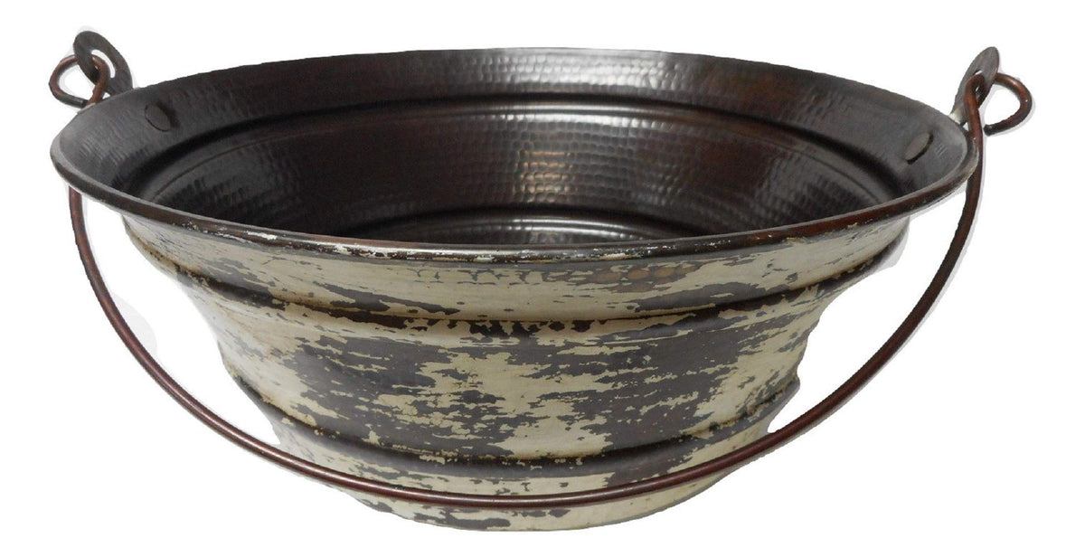 Simply Copper 15" Round Cottage Chic Copper Vessel BUCKET Bathroom Sink with Distressed Antique White Exterior