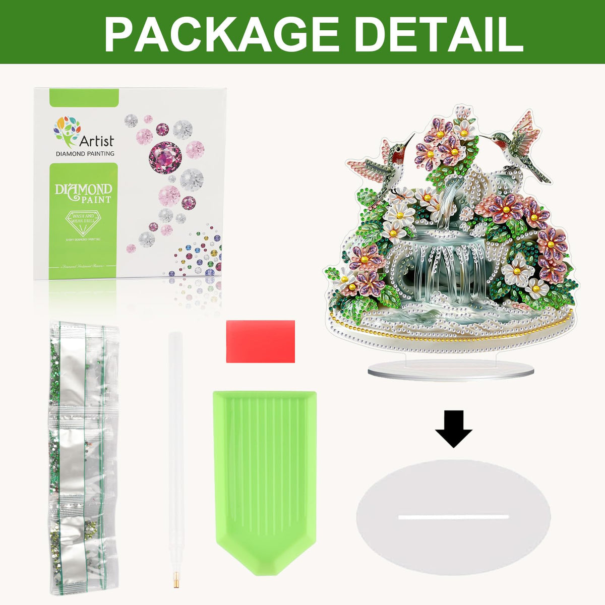 CEOVR Hummingbird Diamond Painting Tabletop Ornament, Bird Flower Diamond Art Kits for Adults, Special Shape DIY 5D Gem Art Crafts, Acrylic Home Desktop Decor with Base, Box Kit, 7.67×7.87inch