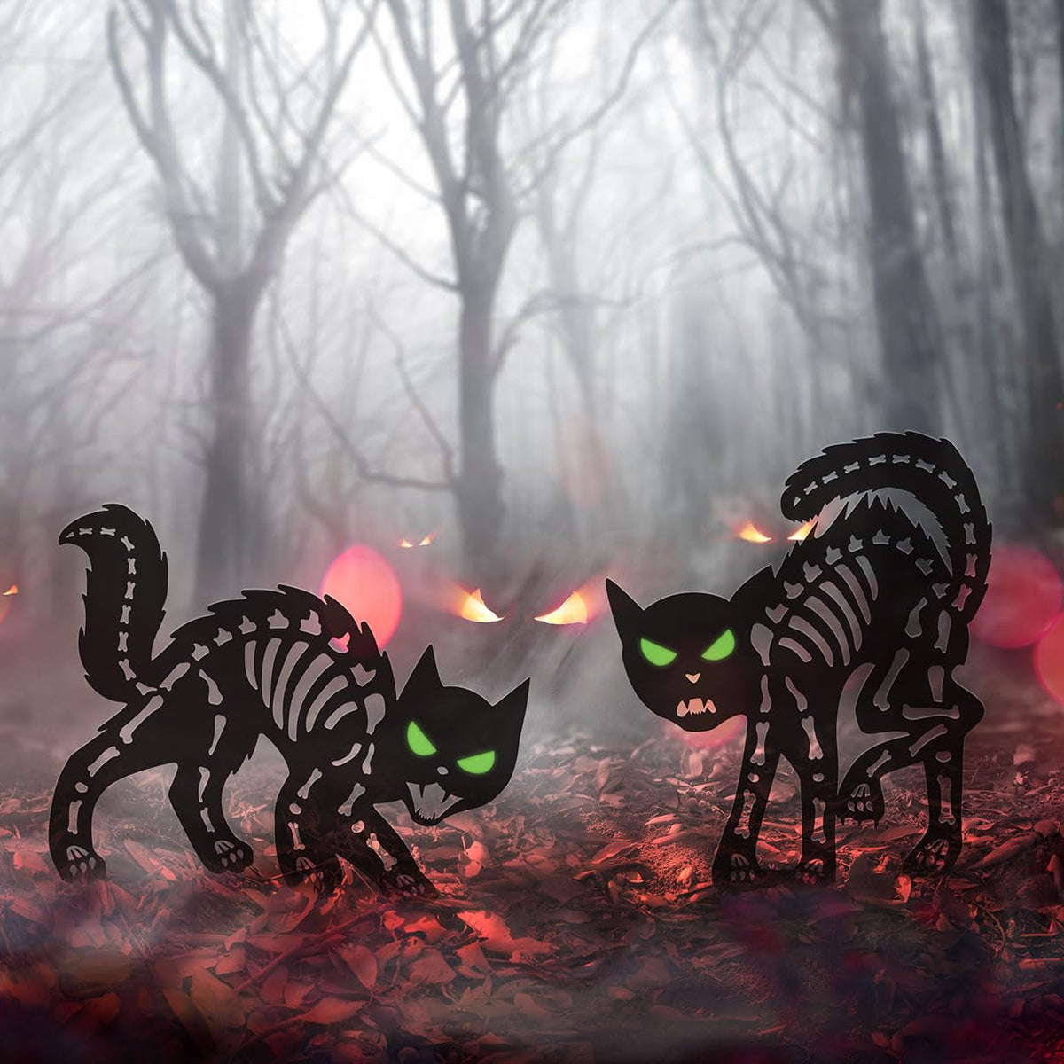 Doesen Halloween Decorations Outdoor Black Cat, Metal Black Cat Halloween Decor, Scary Cats Silhouette with Glow in Dark Eyes, Rust-Proof Lawn Decoration Yard Stakes for Family Home Party Garden Décor
