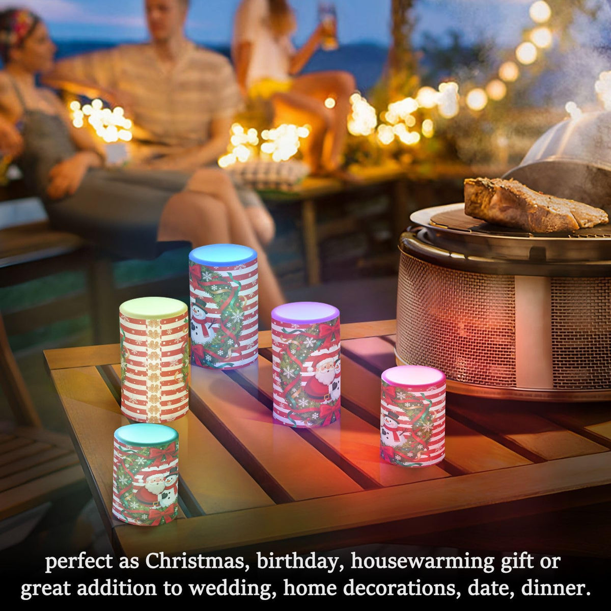 Flickering Flameless Candles, Christmas Santa Snowman Bow Wreath LED Candles with Remote Timer, Set of 2 Battery Operated Candle for Valentine Wedding Birthday