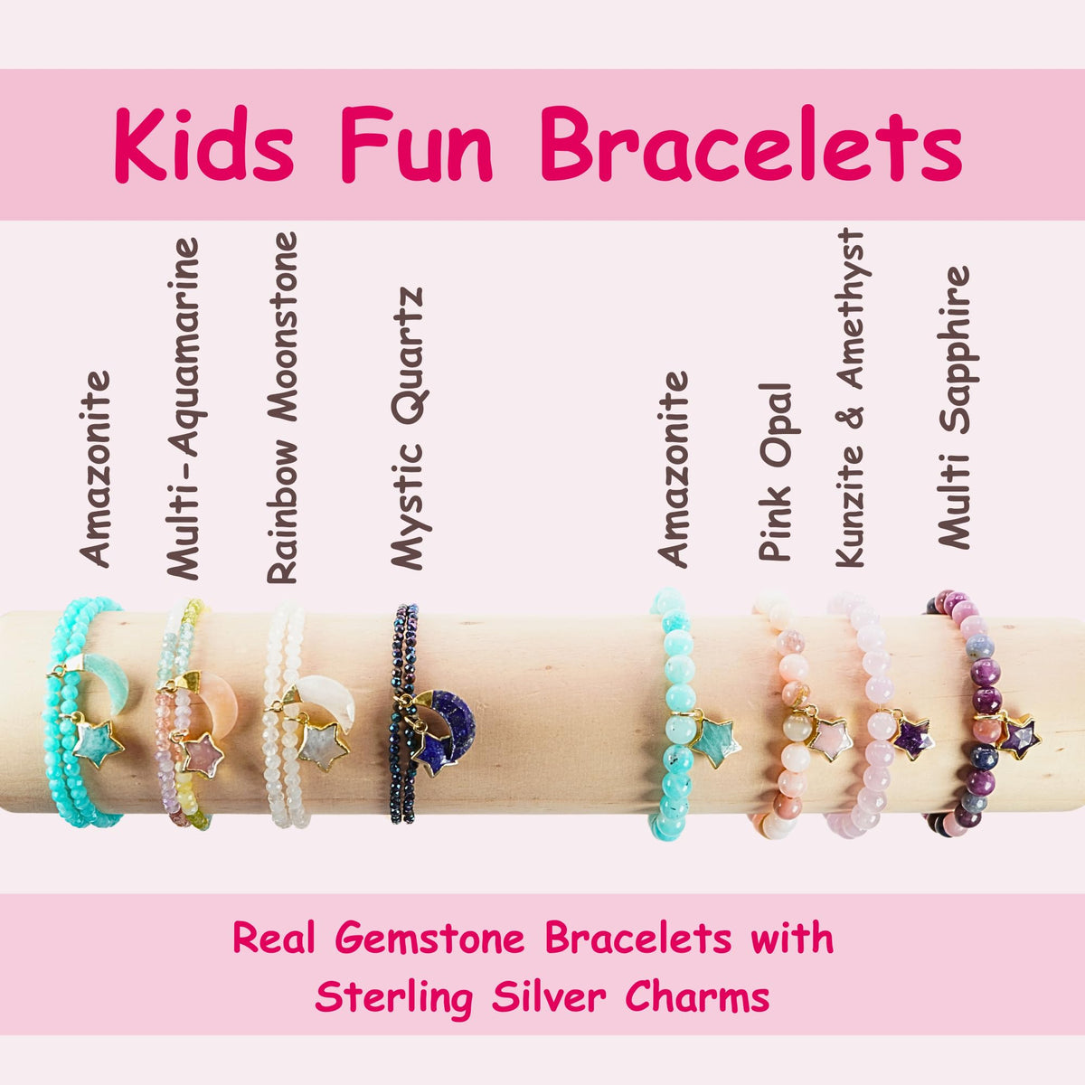 Moonstone Bracelet Birthday Gift for Girls, Toddler Bracelet with Certified 925 Sterling Silver 18K Gold Vermeil Moonstone Crystal Charm