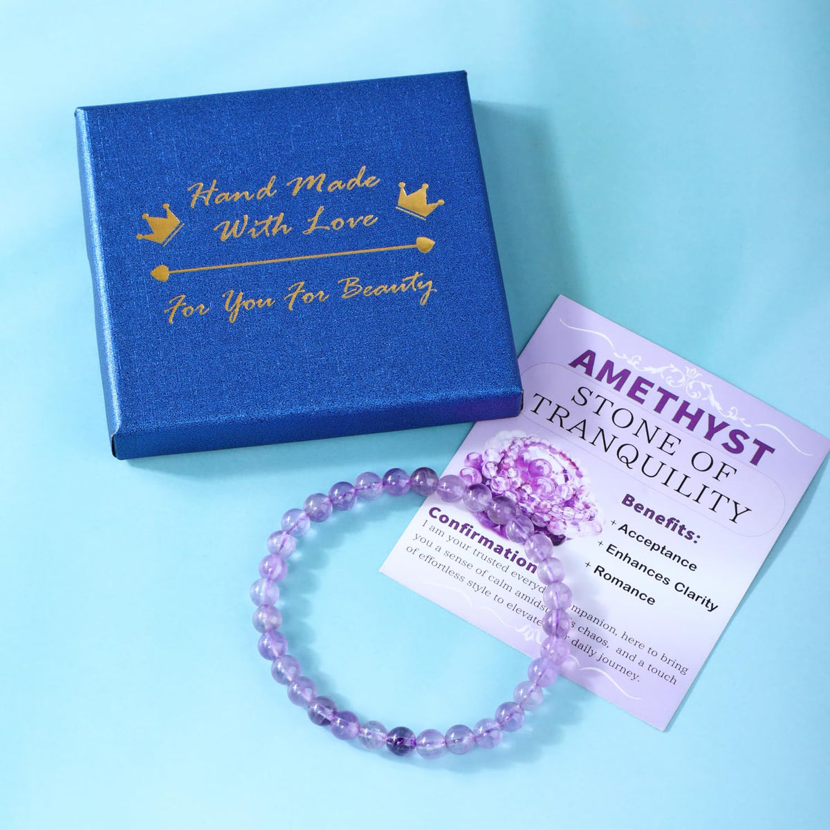 Bymitel 6mm Amethyst - Handmade Reiki Gemstone Stretch Bracelet, Natural Beauty & Spiritual Essence, Crystal Healing for Unisex Adults
