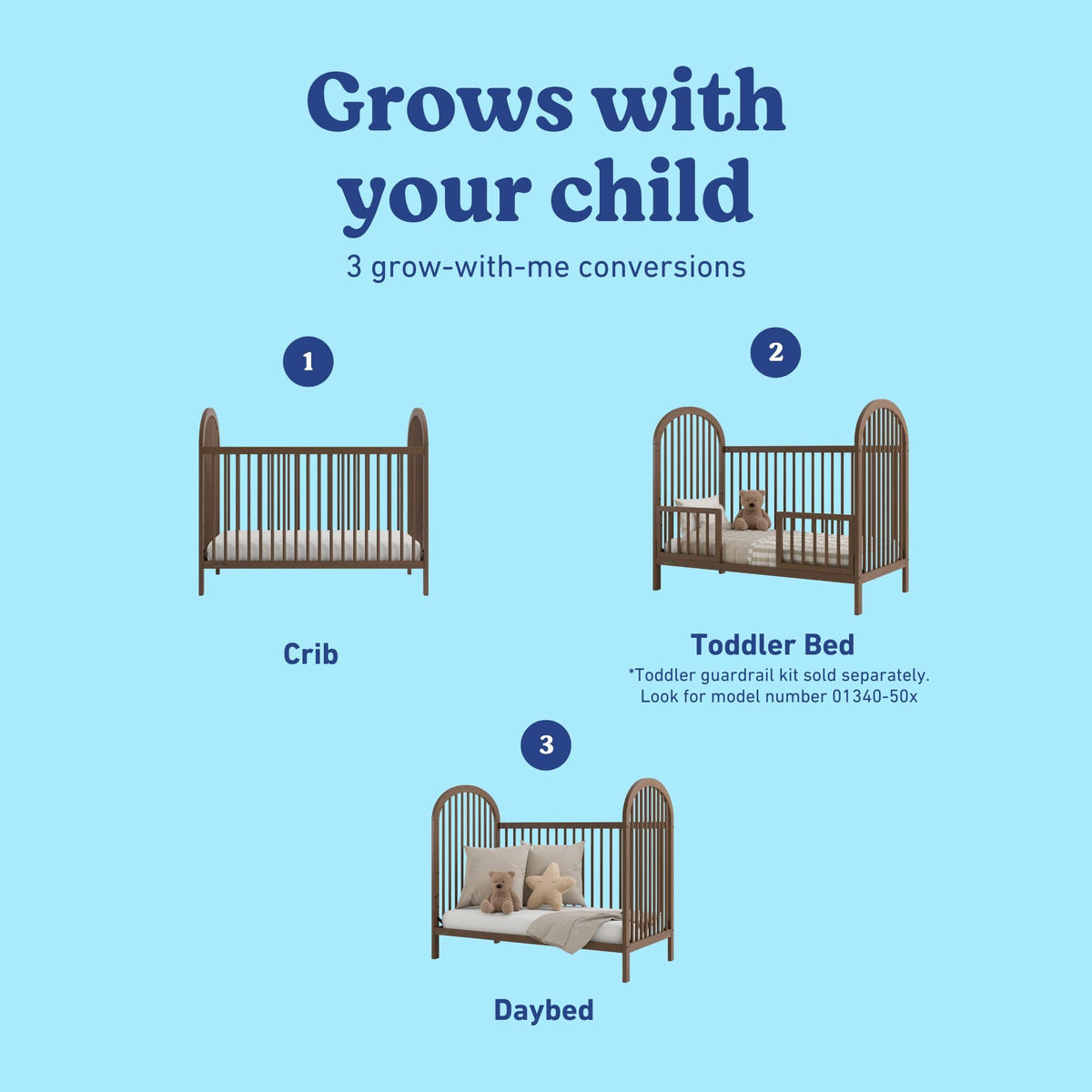 Graco Olivia 3-in-1 Convertible Crib – GREENGUARD Gold Certified, 100% Solid Wood, Fits Standard Baby Crib Mattress, Converts to Toddler Bed and Daybed, 4 Adjustable Mattress Heights (Hazelnut)