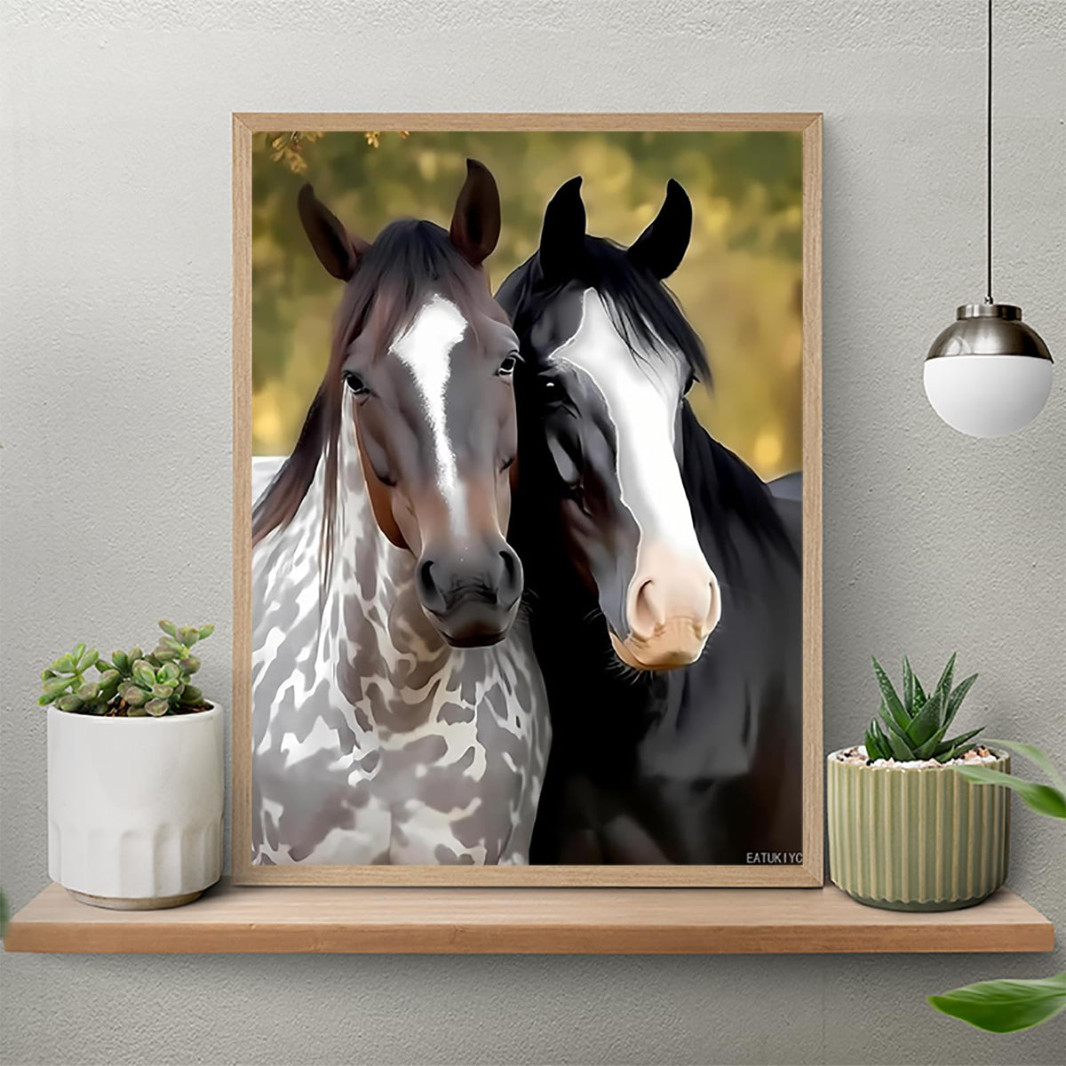 EATUKYIC Black and White Horses 5D Diamond Painting Kits, Animal Diamond Art Kits for Adults Paint with Diamonds Gem Art, Full Drill Diamond Paintings Arts and Crafts for Home Decor 12x16 inch