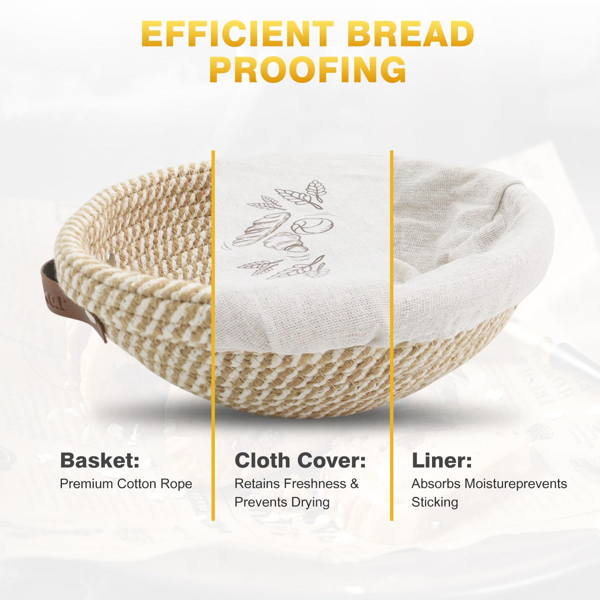 Nikkar Banneton Bread Proofing Basket Set of 2, 9 10 11 inches Round & Oval Cotton Rope Sourdough Bread Baking Supplies Proofing Bowls with Liners & Covers Gifts for Bakers Women Wife Mom