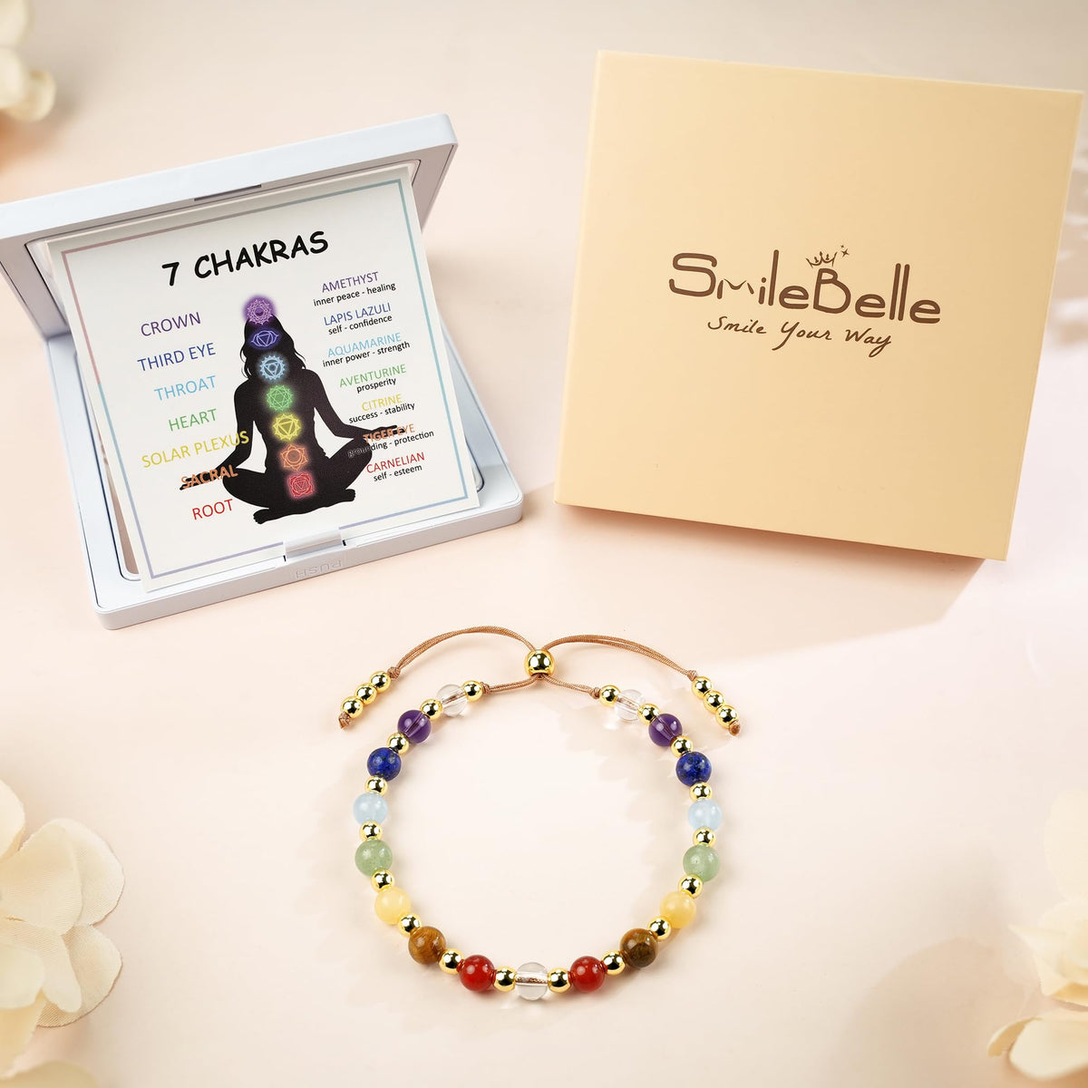 SmileBelle Chakra Protection Bracelets for Women, Crystals and Healing Stones as Healing Crystal Bracelet Beaded Bracelets as Stress Relief Gifts Inspirational Bracelet as Inspirational Gifts