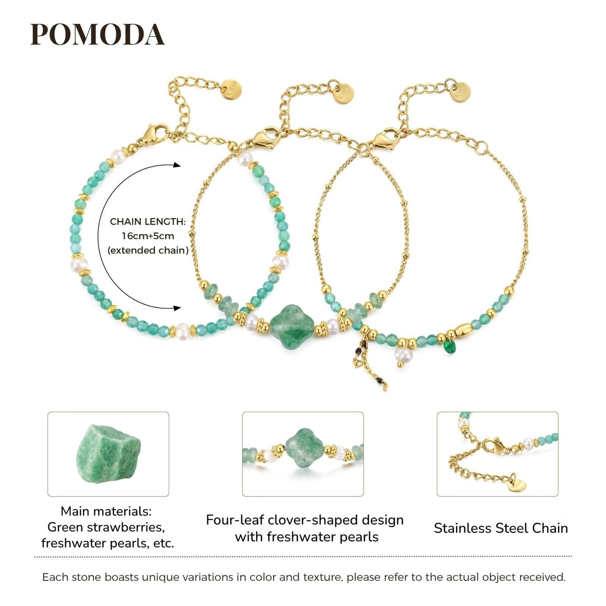 POMODA Beaded Bracelets Set for Women Stackable Healing Layered Bracelets Stack 3PCS Aquamarine Gemstone Crystal Dainty Boho Summer Jewelry for Women Natural Stone 14k Gold Plated